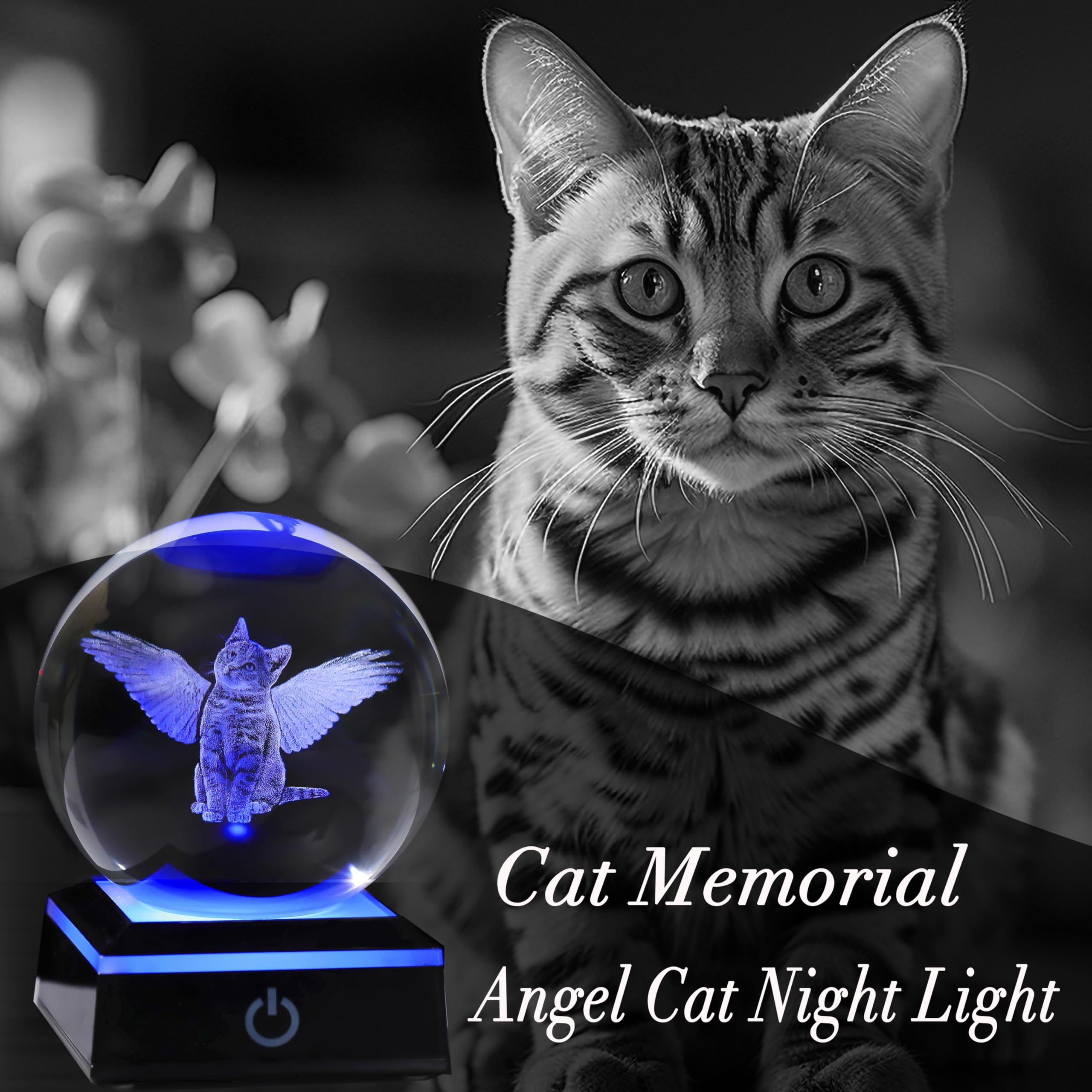 Qianwei Cat Memorial Gifts For Loss Of Cat - Pet Memorial Cat Angel Statue 3D Crystal Engraved Office Decor - Remembrance Bereav