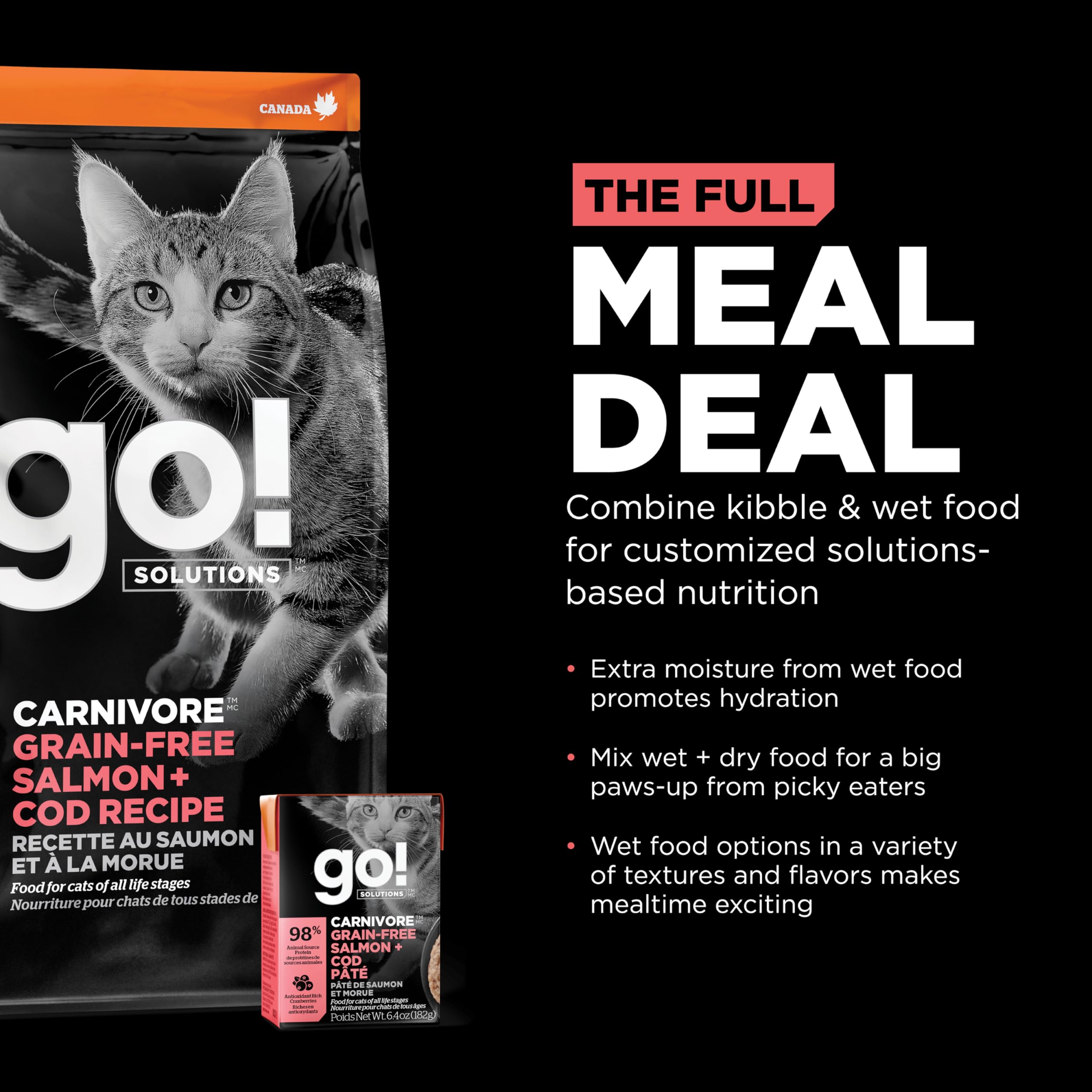 Go! Solutions Carnivore Salmon & Cod Grain-Free Dry Cat Food, 3 lb, High-Protein Kibble for Kittens, Adults & Seniors