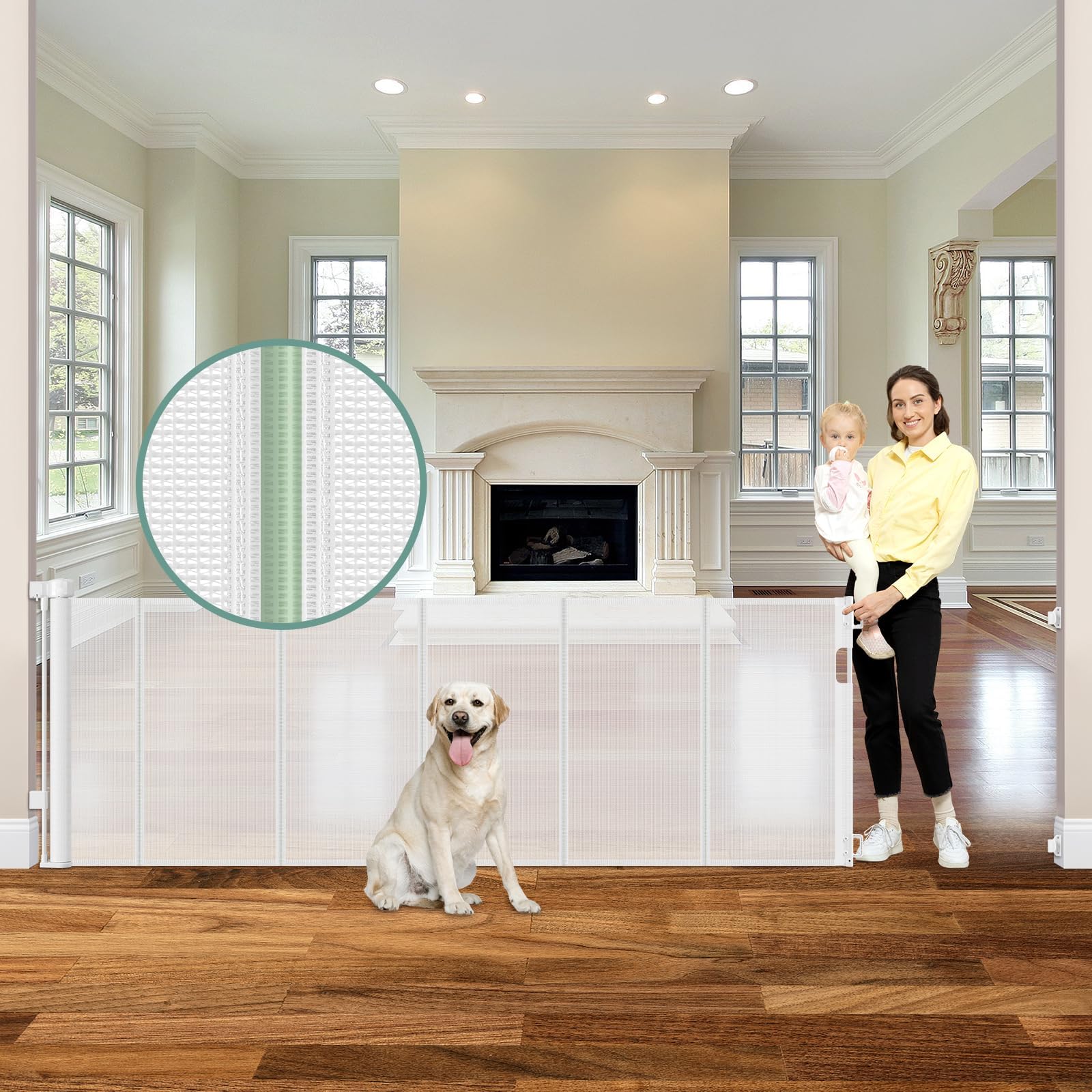 Reinforced 120 Inch Retractable Baby Gates for Doorway, Bottom Anti-Crawl 10 Foot Extra Long Baby Gate, Indoor/Outdoor Retractab