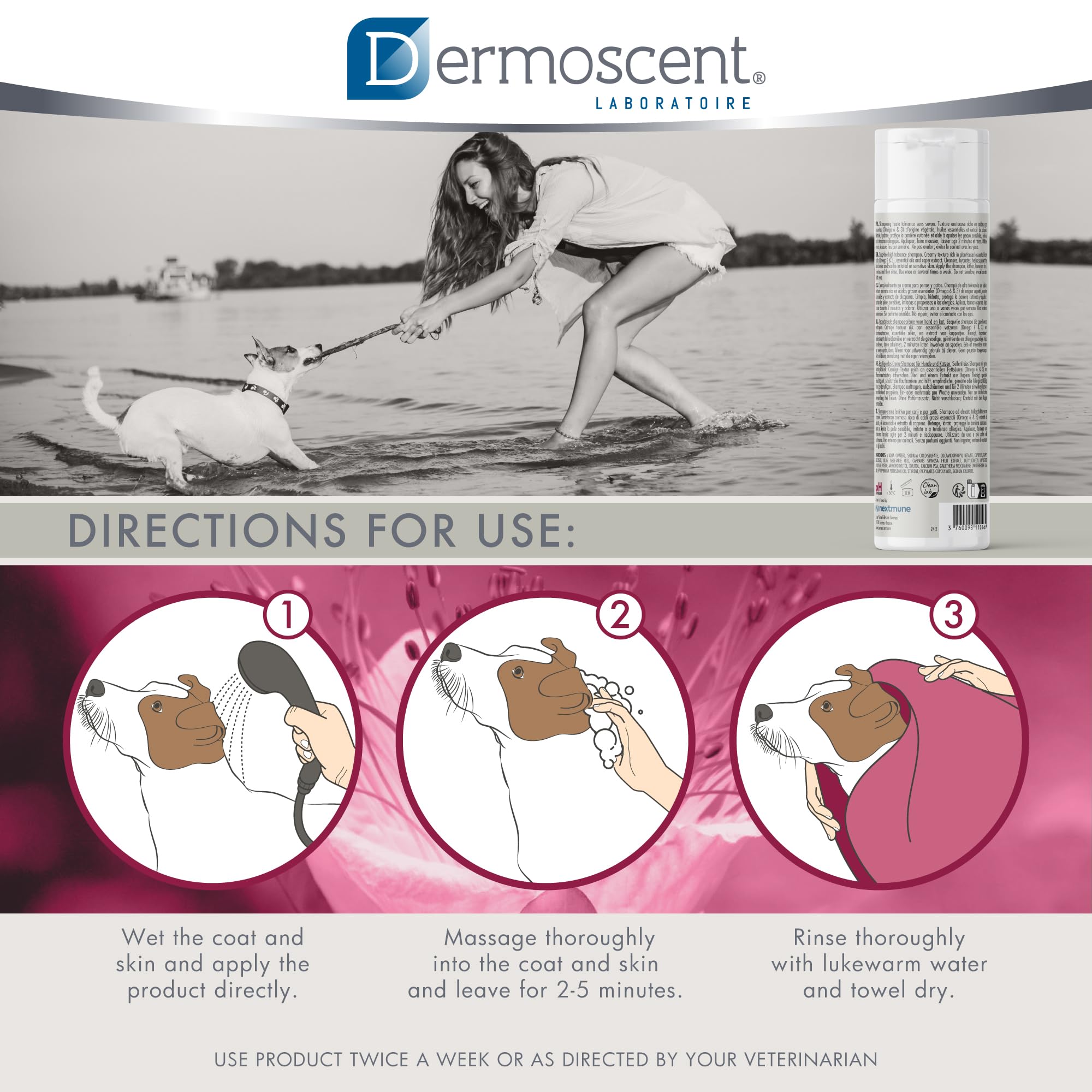 Dermoscent Atop 7 Shampoo For Dogs & Cats - Allergies & Itchy Skin Relief - Natural Ingredients - Helps Soothe Dermatitis & Atop
