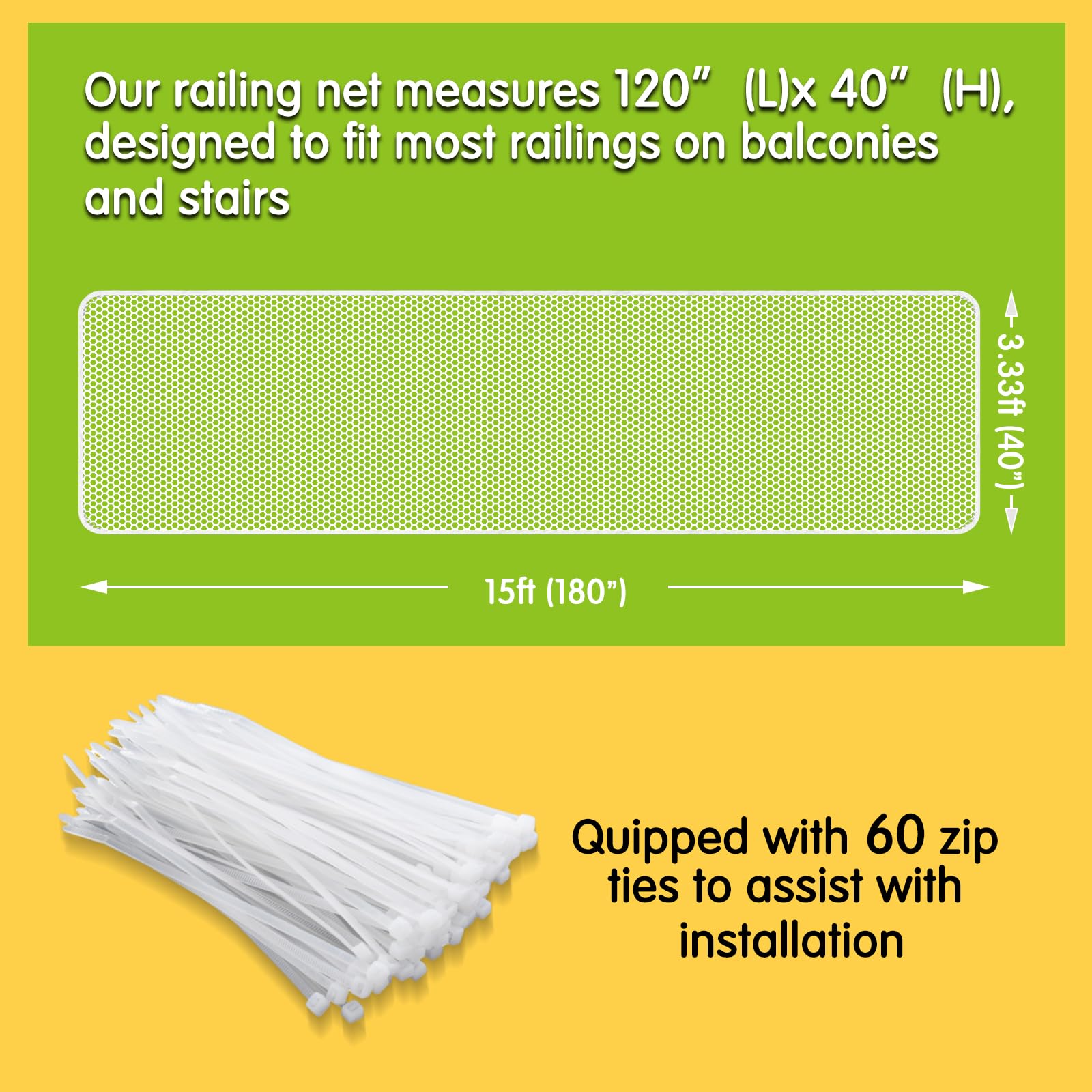 Cupount Banister Guard for Baby- Balcony Safety Netting for Pets - Stair Railing Baby Proof - Baby Gate for Stairs (White, 180x4