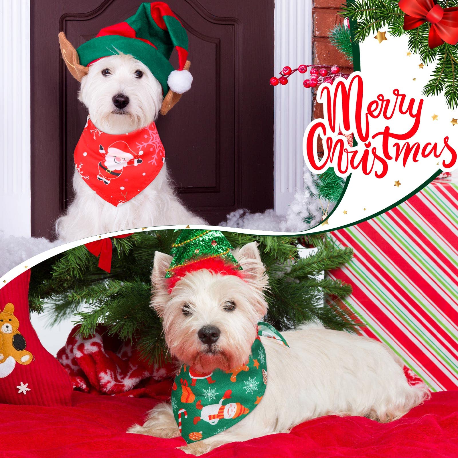 50 Pieces Christmas Dog Bandanas Bulk Dog Kerchief Set Bibs Triangle Dog Scarf Dog Bandanas With Christmas Patterns For Pet Christmas Party Costume Accessories Decoration (25.6 X 17.7 X 17.7 Inch)