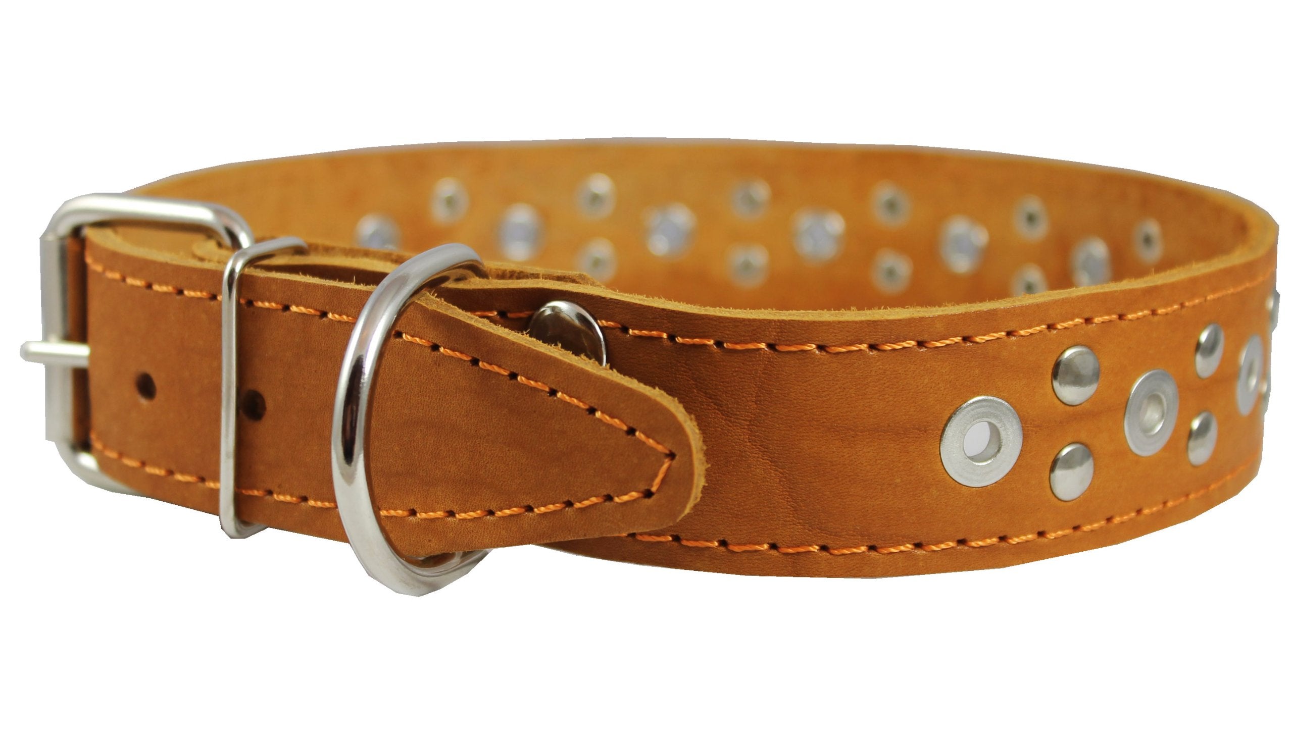 Genuine Leather Studded Dog Collar 22'X1.4' Tan Fits 14.5'-18' Neck