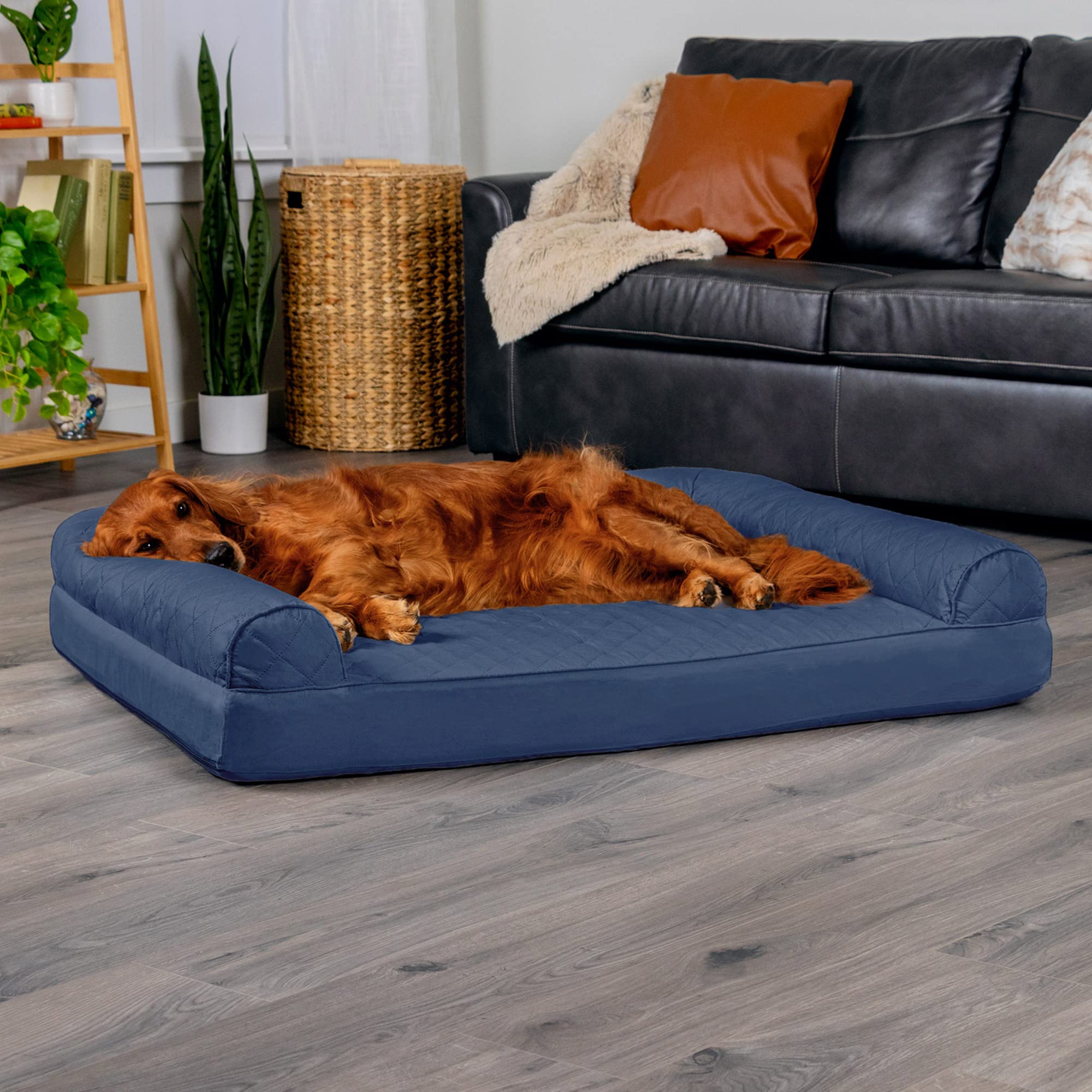 Furhaven Orthopedic Dog Bed For Large Dogs W/ Removable Bolsters & Washable Cover, For Dogs Up To 95 Lbs - Quilted Sofa - Navy (Blue), Jumbo/Xl