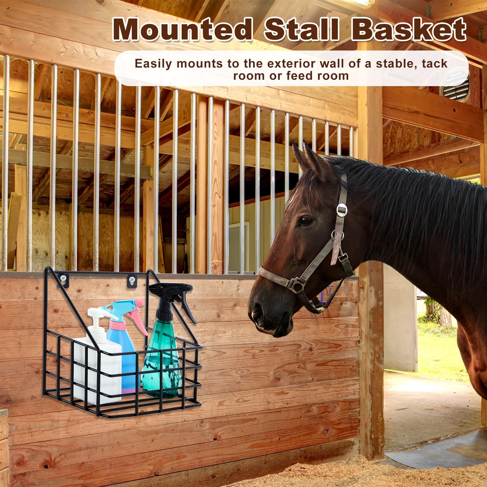 Blulu 10.04 x 9.45 x 6.89 Inches Horse Stable Organizer Large Wall Hanging Baskets Horse Trailer Organizer Wire Baskets for Wall