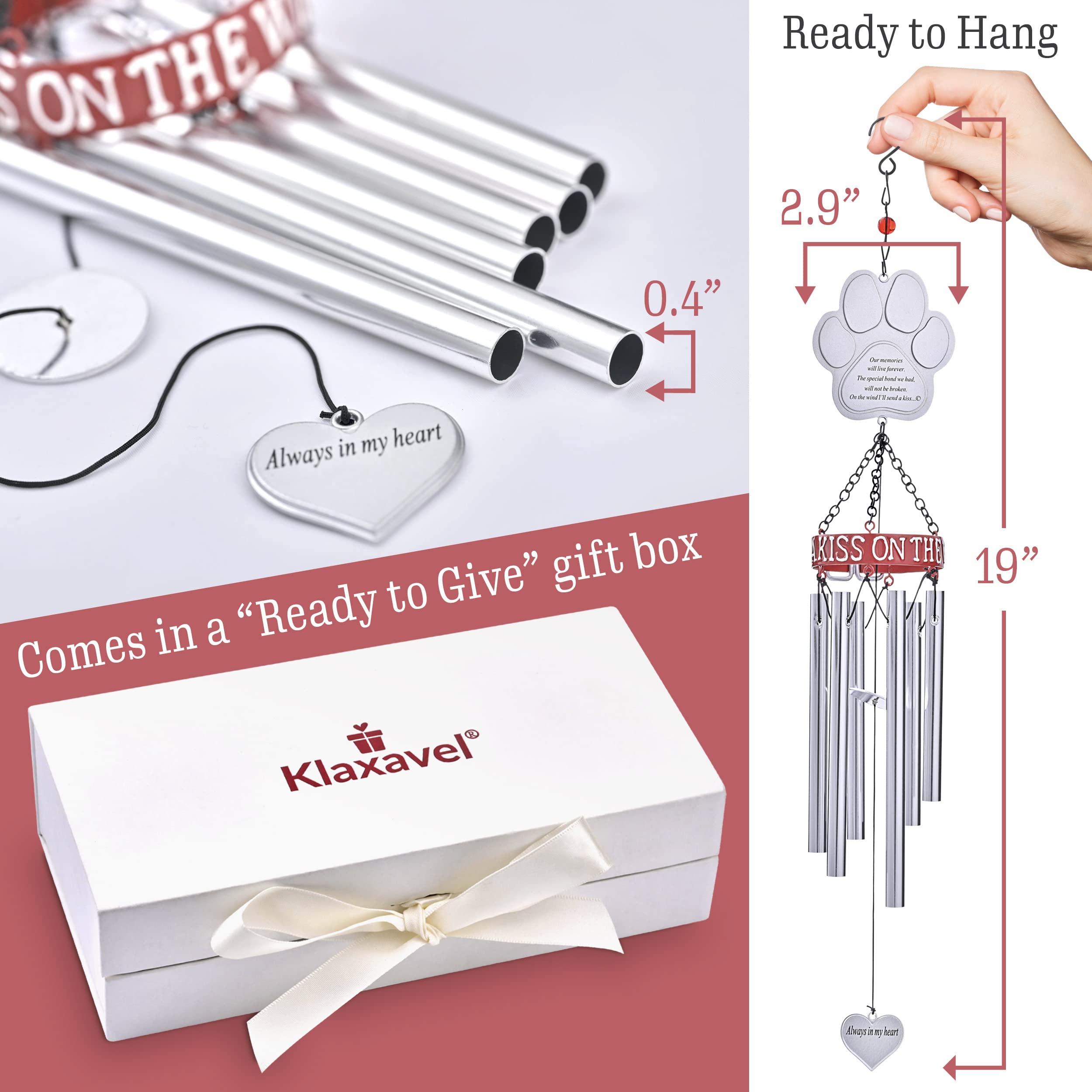 Klaxavel Pet Memorial Gifts, 19' Red Collar Wind Chimes, Dog Memorial Gifts, Pet Loss Gifts, Loss Of Pet Sympathy Gift, Pet Remembrance Gift