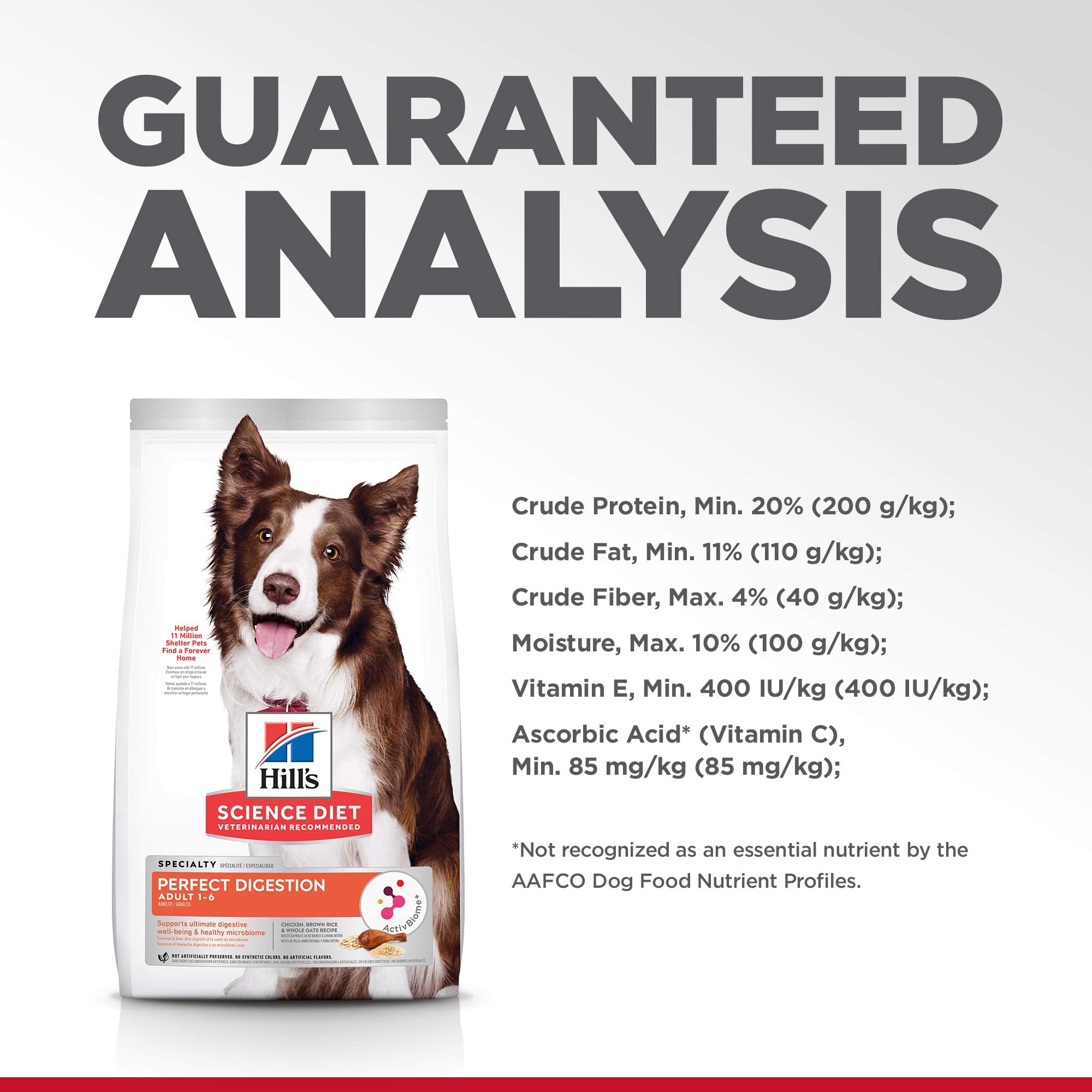 Hills Science Diet Perfect Digestion, Adult 1-6, Digestive Support, Dry Dog Food, Chicken, Brown Rice, & Whole Oats, 22 lb Bag