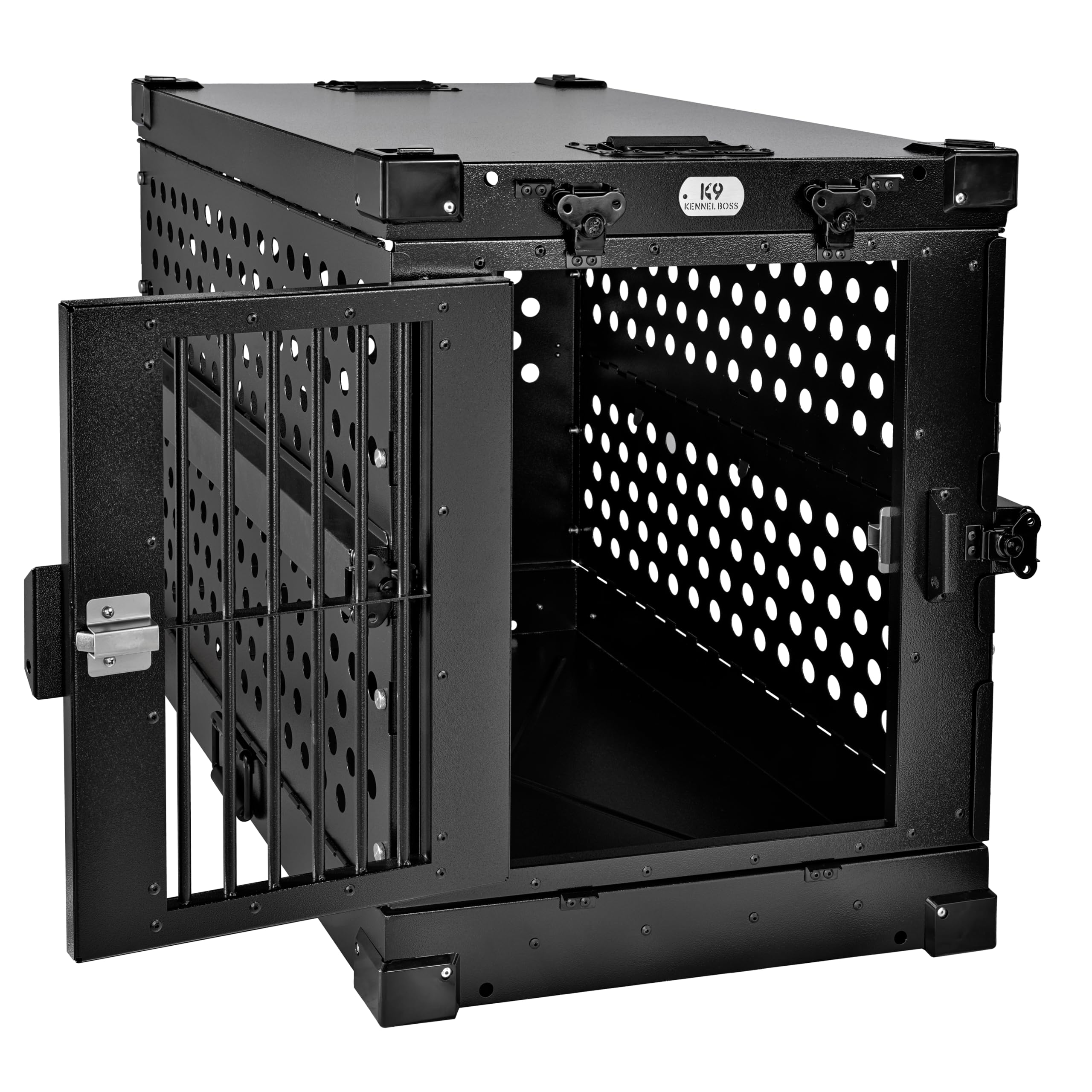 K9 Kennel Boss - Heavy Duty Fully Collapsible Powder-Coated Aluminum Dog Crate - Medium (Black)