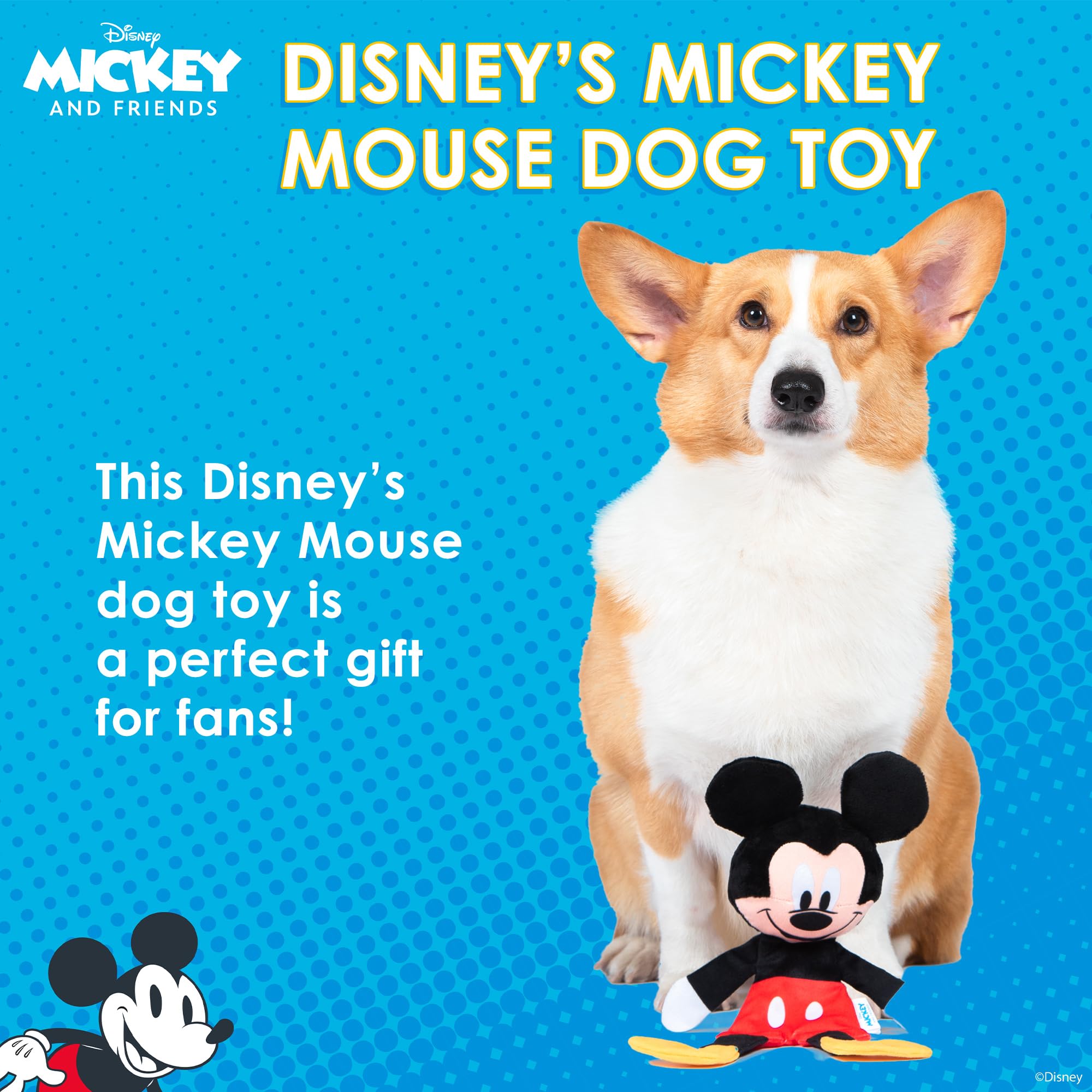 Disney For Pets Mickey Mouse Plush Squeaker With Crinkle Flattie Body Dog Toy 13.5In Dog Toys | Plush Squeaker Toy For Dogs Insp