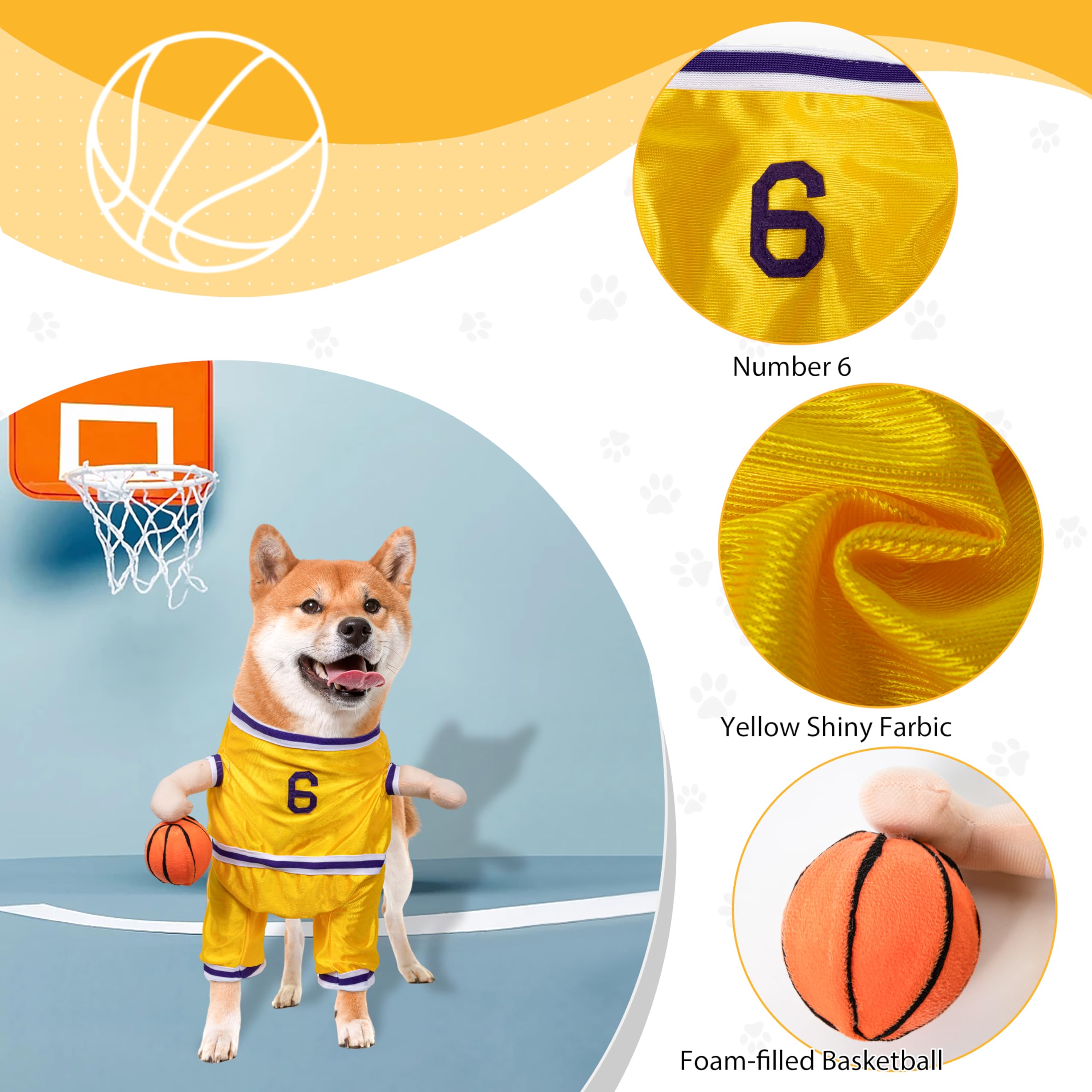 DELIFUR Dog Basketball Player Costume - Pet Halloween Costume Adjustable Funny Dress Up Sports Outfit Cosplay Clothes for Large