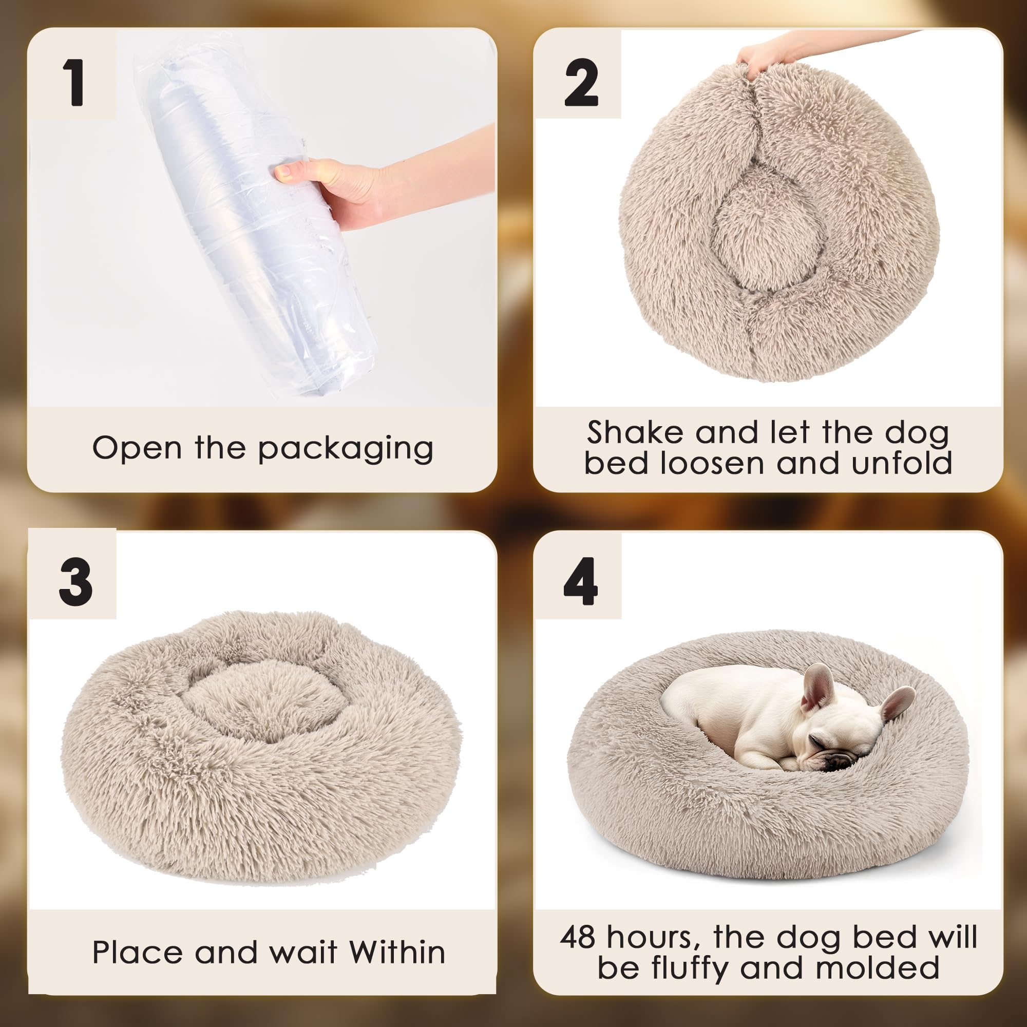 Dogs Bed for Small Dogs, Anti-Anxiety Washable Round Bed (Brown, 24.0 L x 24.0 W x 8.0 Th)