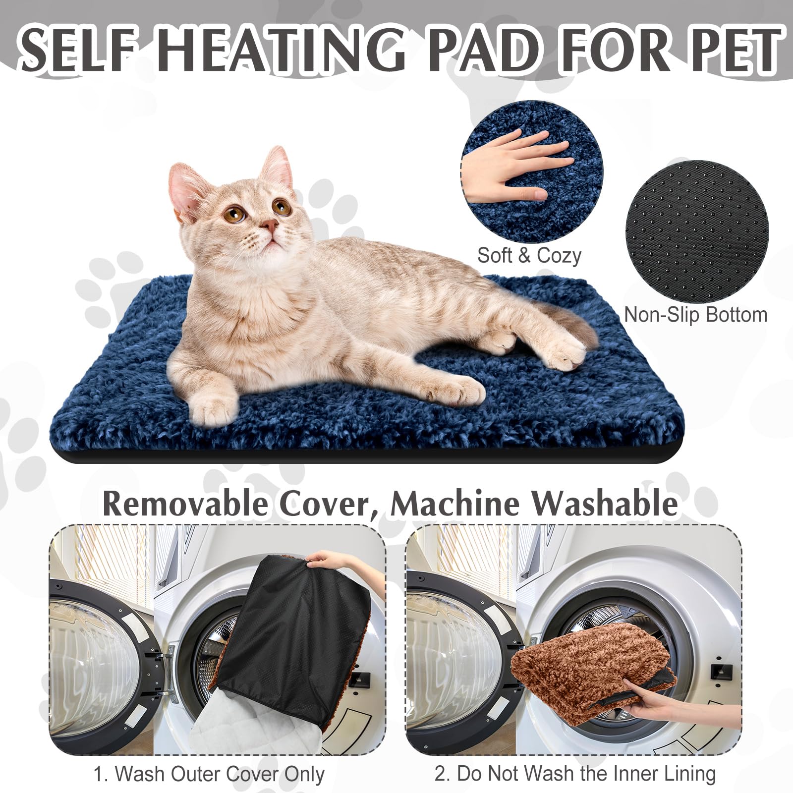 Drydiet 4 Pack Self Warming Cat Bed Indoor Self Heating Dog Cat Pad Washable 16 x 20 Inch Thermal Pet Kennel Pad Crate Bed Mat R