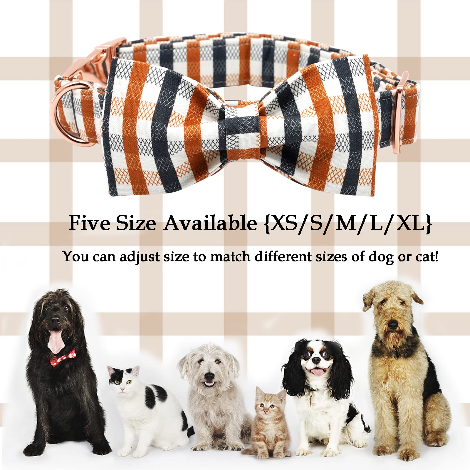 Lionheart Glory Plaid Dog Collars Bowtie Dog Collar Heavy Duty Adjustable Fall Dog Collar For Small Dogs Collar Dog Bow Male Dog Collar