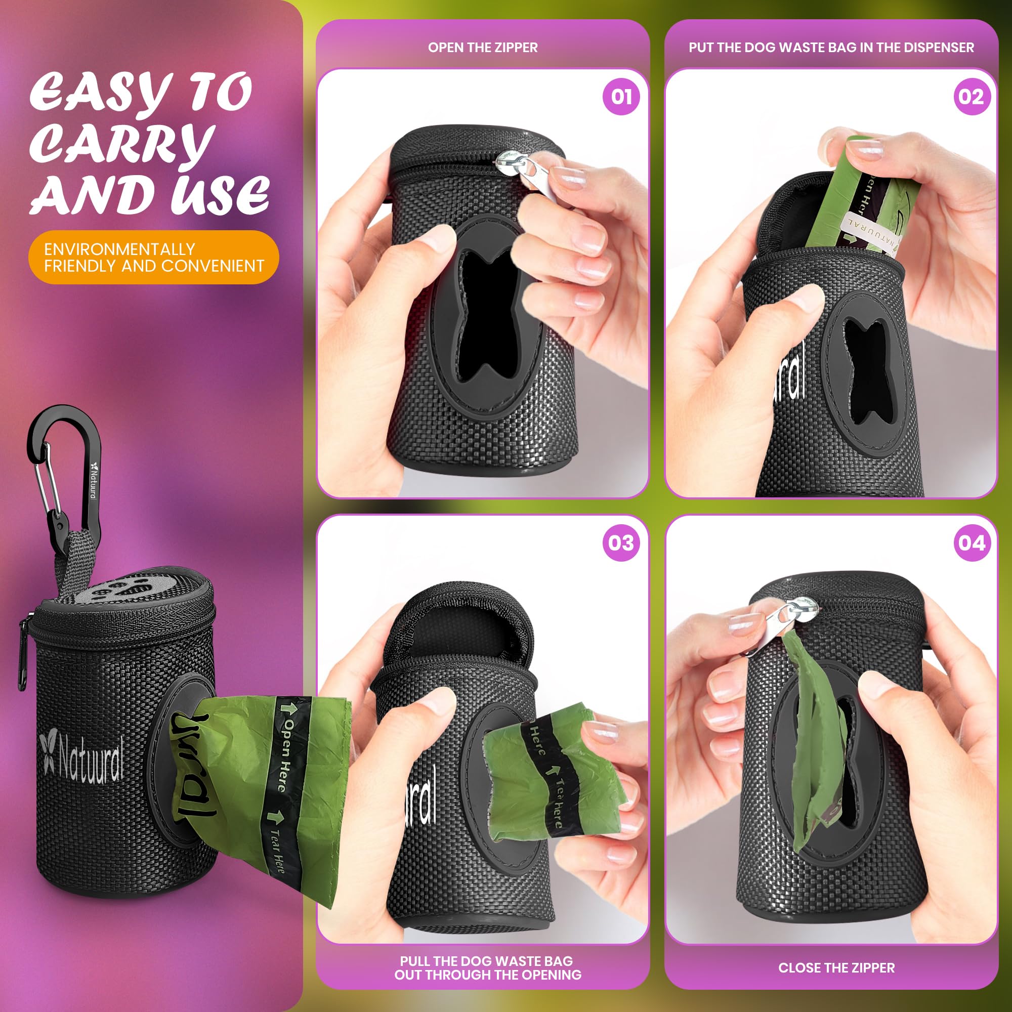 Dog Poop Bag Holder For Leash, Large Opening For Easy Pull Out, Doggy Poo Bag Dispenser Suitable For Any Retractable Leash With