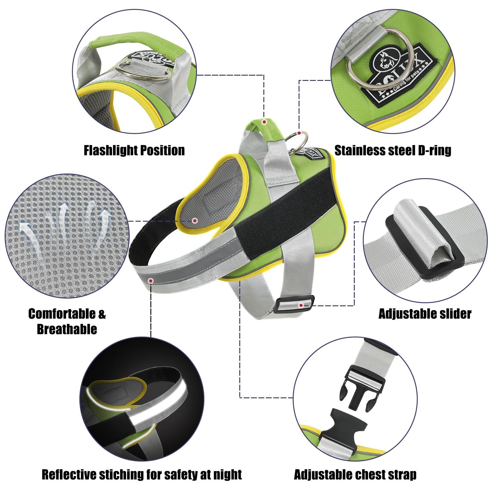 Bolux Dog Harness, No-Pull Reflective Dog Vest, Breathable Adjustable Pet Harness With Handle For Outdoor Walking - No More Pulling, Tugging Or Choking (X-Small (Pack Of 1), Greenyellow)