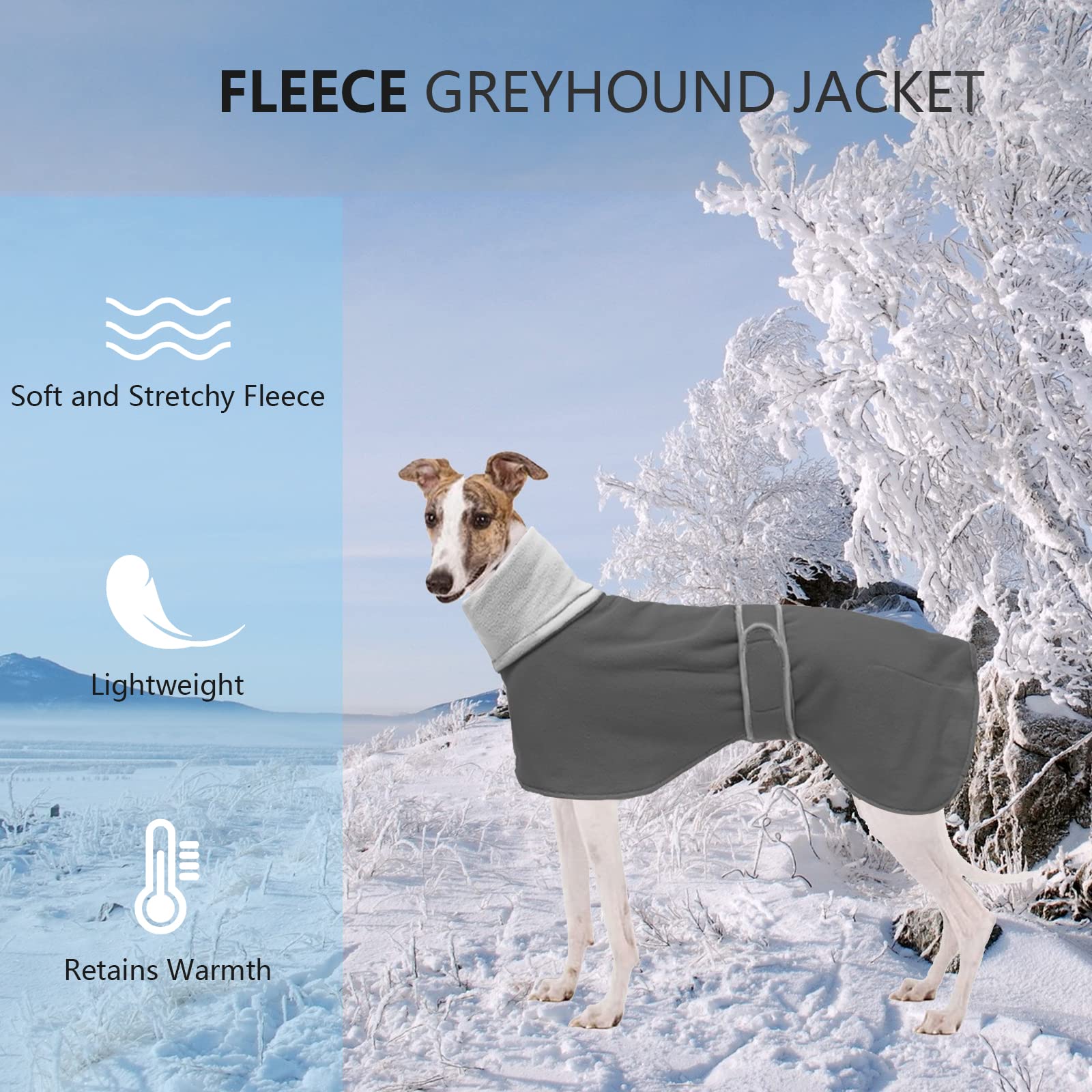 Greyhound Cosy Fleece Jumper, Dog Winter Coat With Warm Fleece Lining, Outdoor Dog Apparel With Adjustable Bands For Medium, Large Dog Gray-L