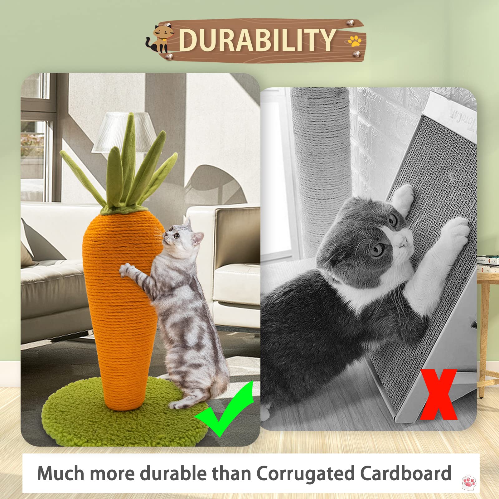 Auscat Cat Scratching Post, Cute Carrot Scratching Post, Nature Sisal Cat Scratcher For Indoor Cats And Kittens