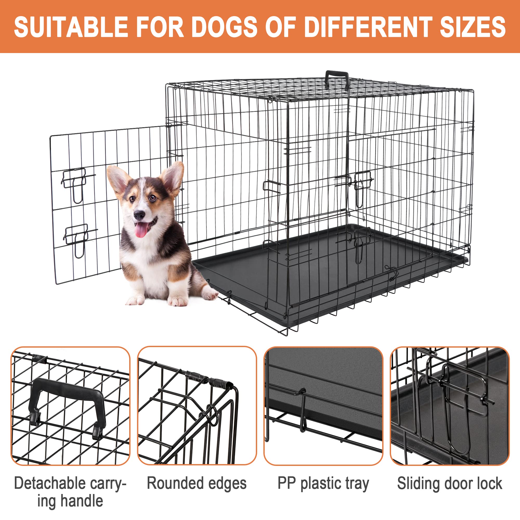 Pet Republic Dog Crates For Large Dogs Folding Metal Wire Dog Gage Double Door 30/36/42Inches Dog Kennel Indoor Outdoor Pet Grates
