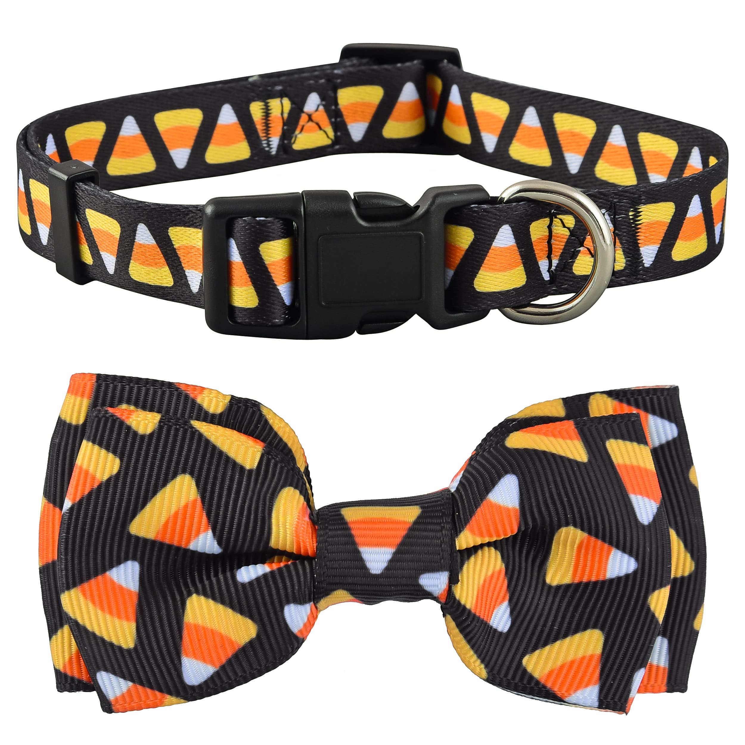 Halloween Dog Collar With Bowtie, Large, Medium And Small Dogs (Small, Halloween Candy Corn)