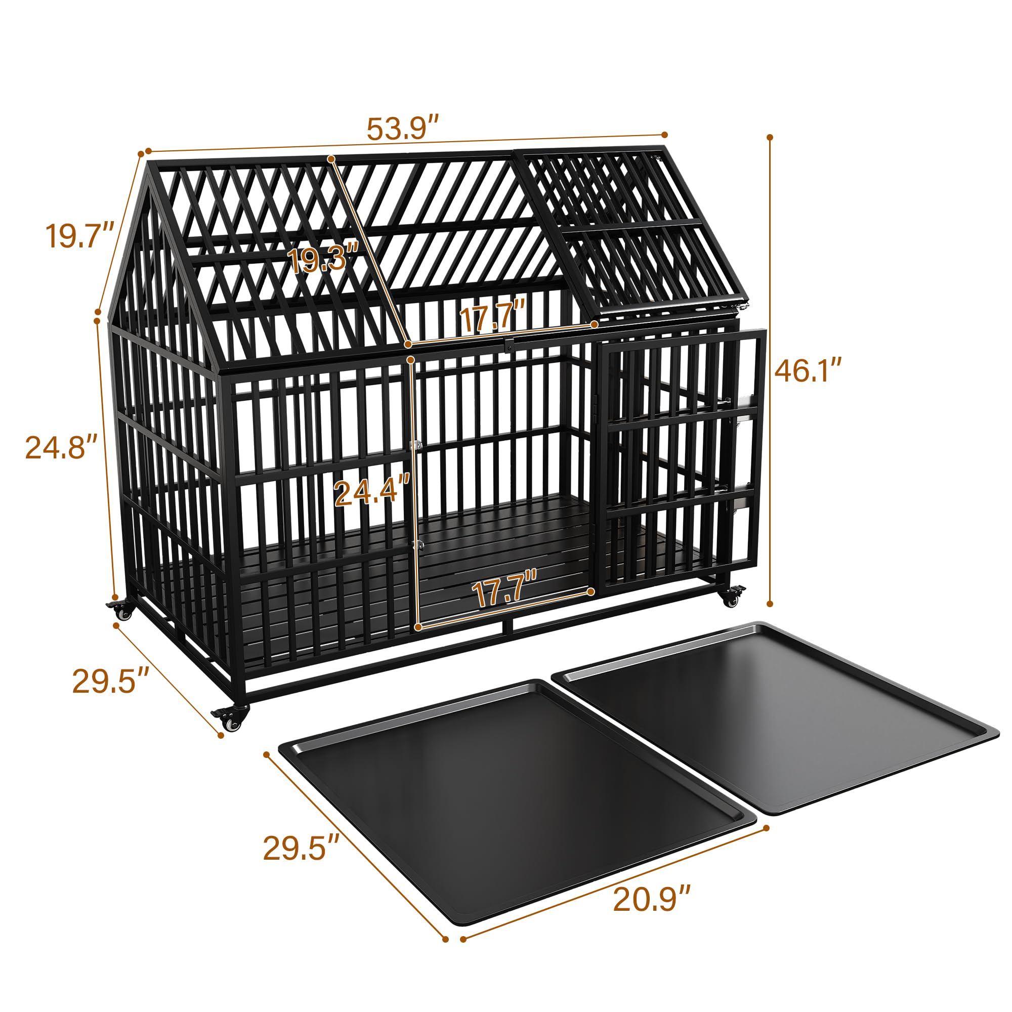 Heavy Duty Dog Crate For Large Giant Dogs, Metal Pet Cage Dog Kennel With Roof Strong Playpen, 54' Dog Cage With Sturdy Latches