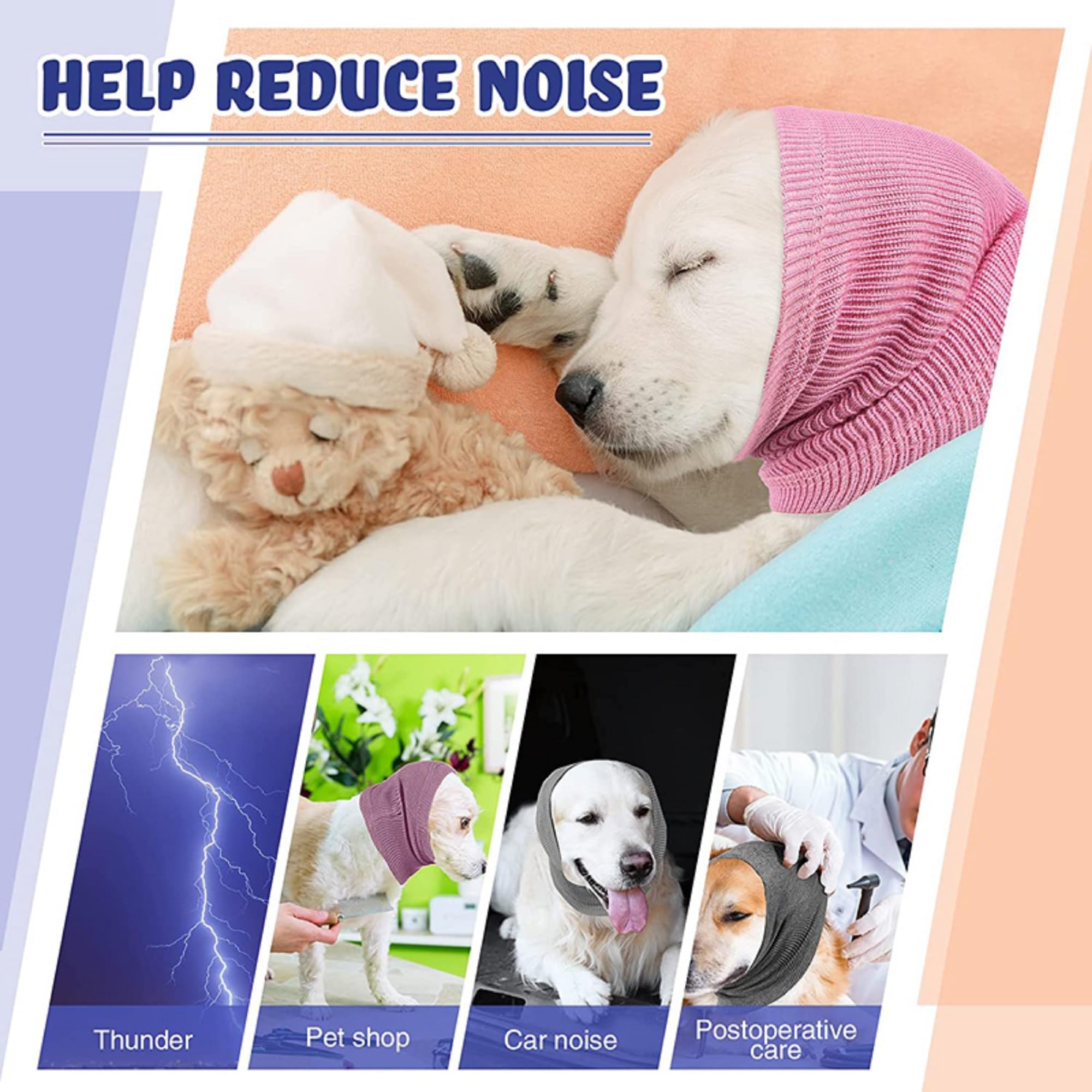 DDFS Dog Ear Cover Comfort Keep Calm Anti Anxiety Relief Dog Head Covers for Bath Wine Red-M