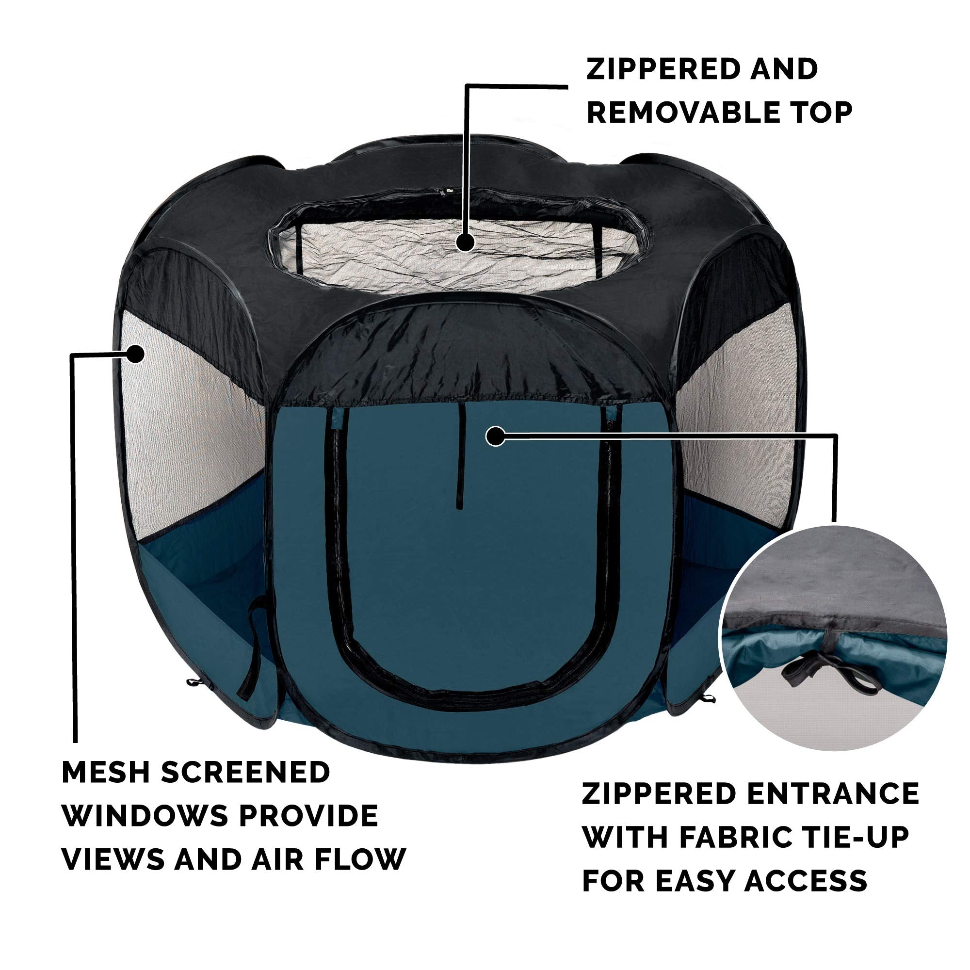 Furhaven Portable Dog Playpen Cat Tent, Pet Playground/Kennel Foldable Indoor Outdoor Zippered Puppy Crate - Sailor Blue, Large