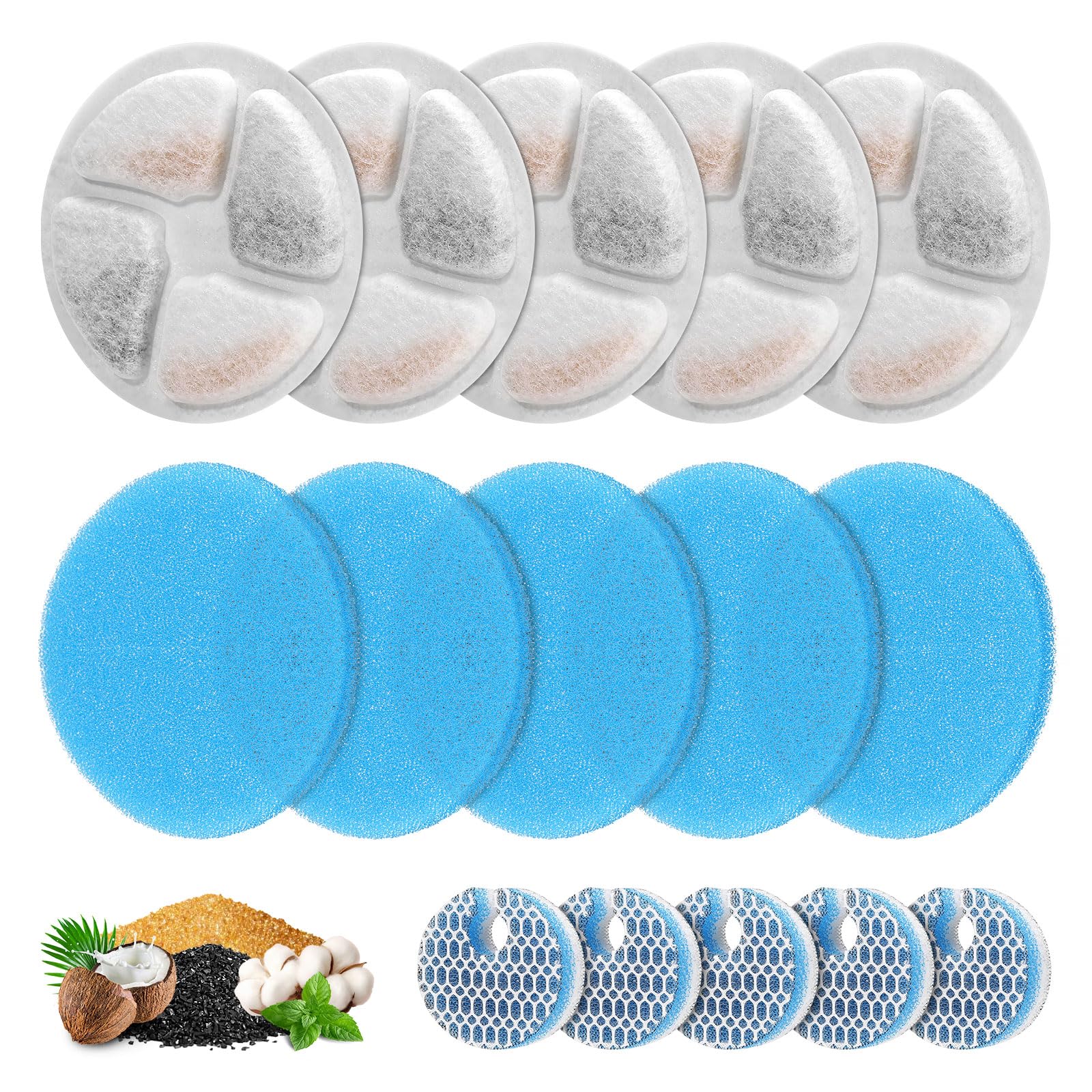 5 Set Cat Water Fountain Filter Replacement For Round 2L/67Oz Stainless Steel Cat Fountain, Zekiry Pet Fountain Filter, Triple F