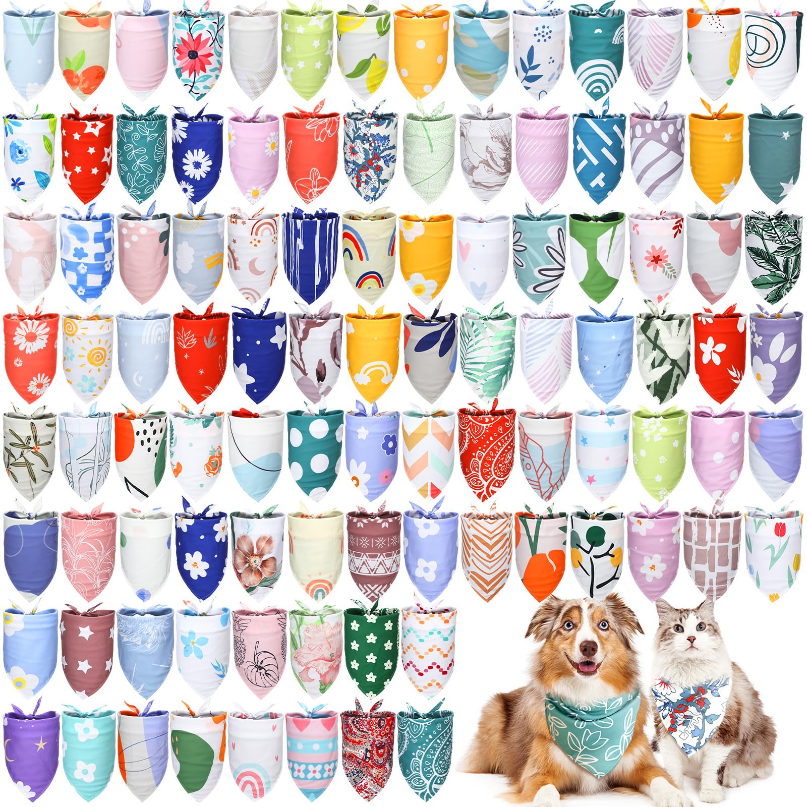 Huhumy 100 Pcs Dog Bandanas Bulk Pet Bibs Colorful Triangle Scarf Pet Bandanas For Medium Large Dogs Spring Summer Birthday Cost