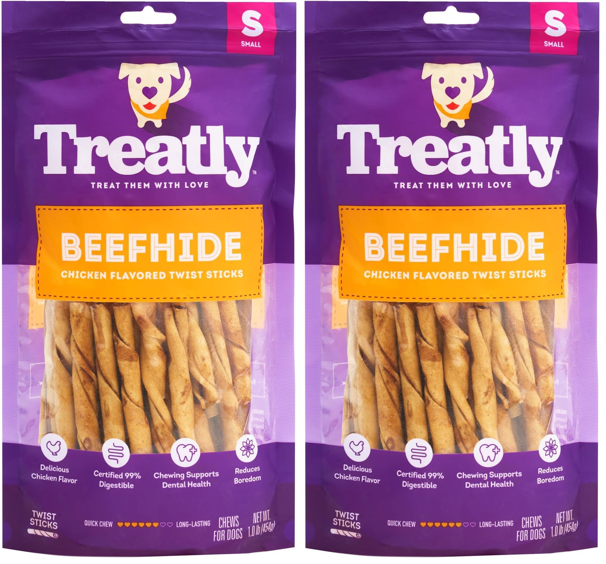 Treatly Beefhide Twist Sticks 5 Dog Chew Treats - Chicken Flavor, 1 lb/1 Pack