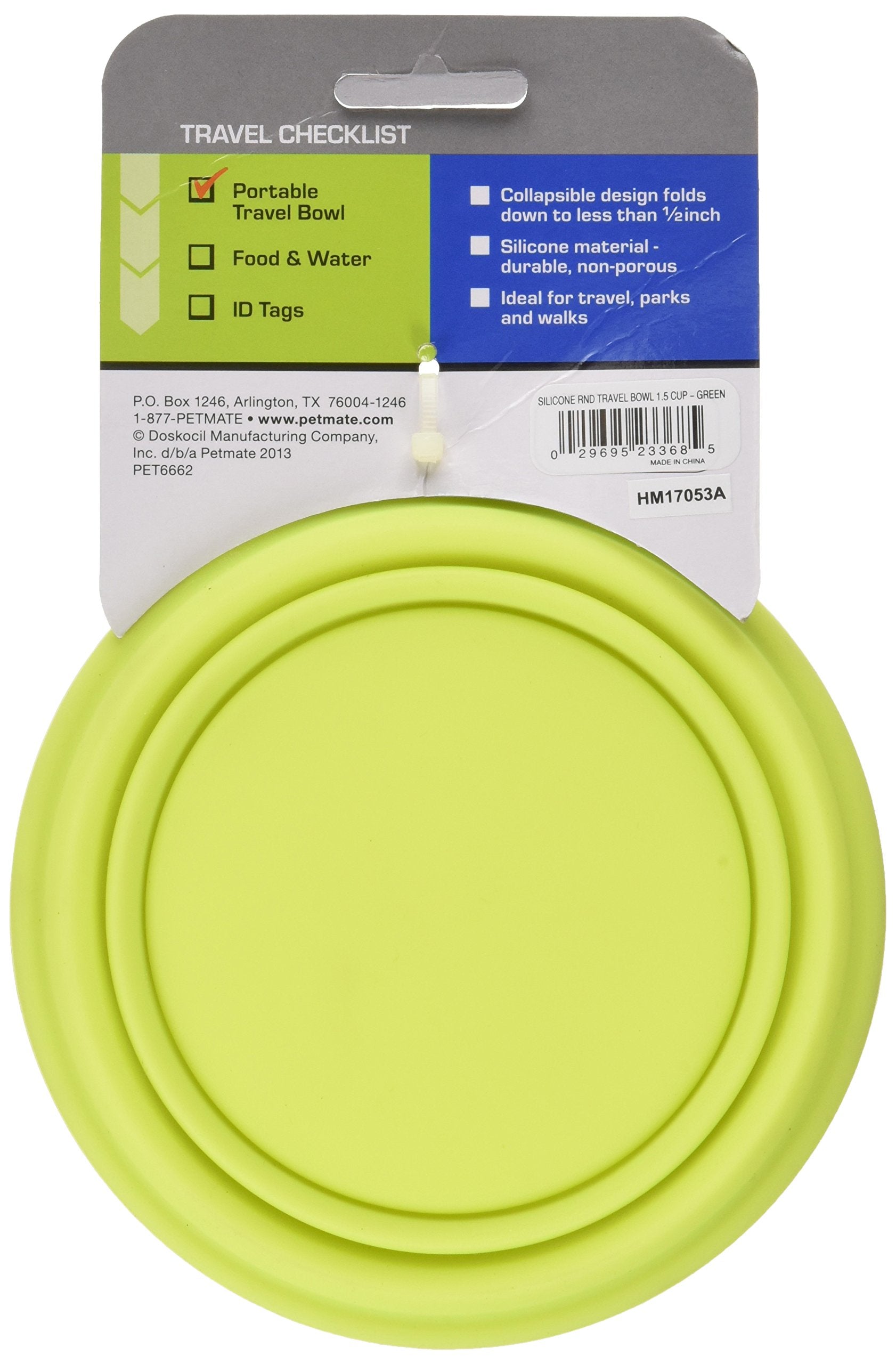 Petmate 23368 Silicone Round 1.5-Cup Travel Bowl For Pets, Go-Go Green