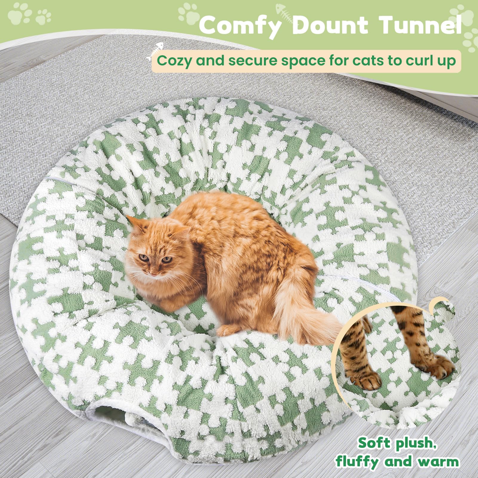 Cat Tunnel Bed Cat Cave For Cats Indoor, Maansfy Large Peekaboo Cat Cave Donut Tunnel Interactive Cat Toy Multifunctional Round