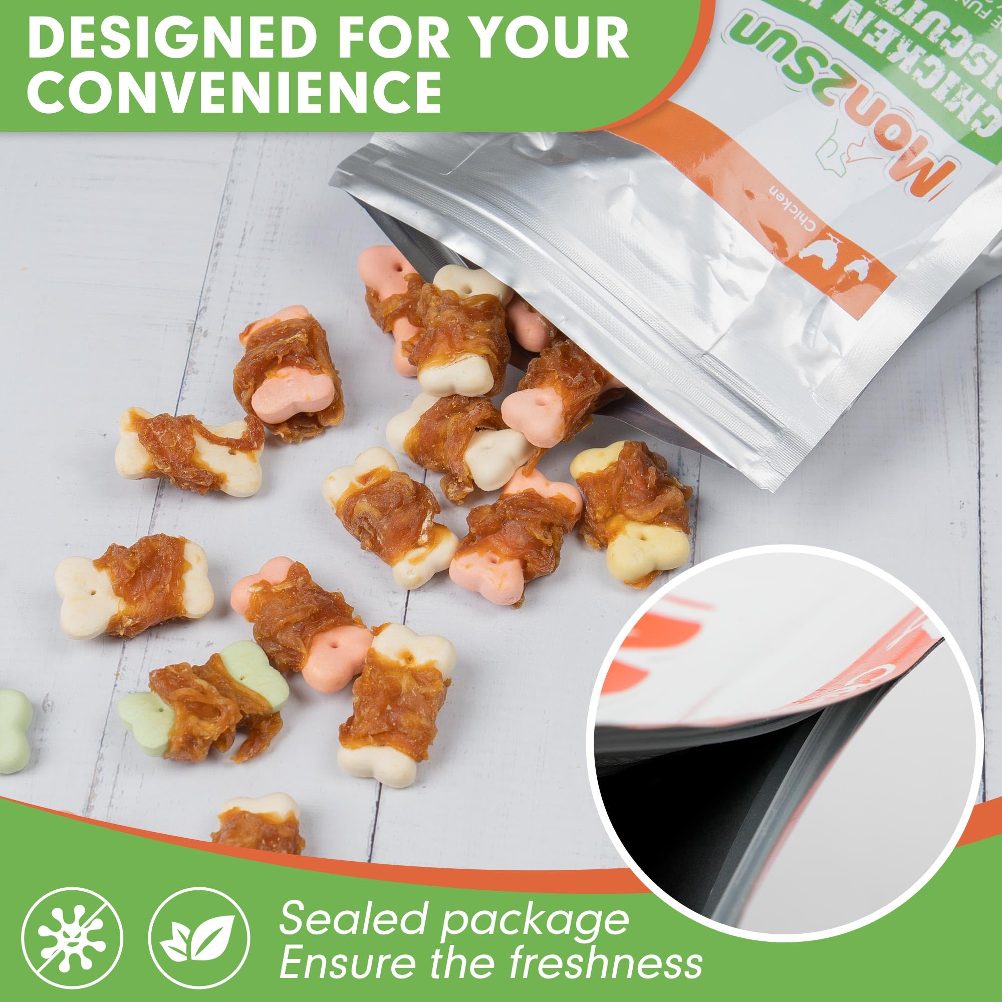 MON2SUN Dog Treats, Mini Chicken Wrapped Biscuits with Added Vitamins, Healthy Training Snacks for Small Medium and Large Dogs,