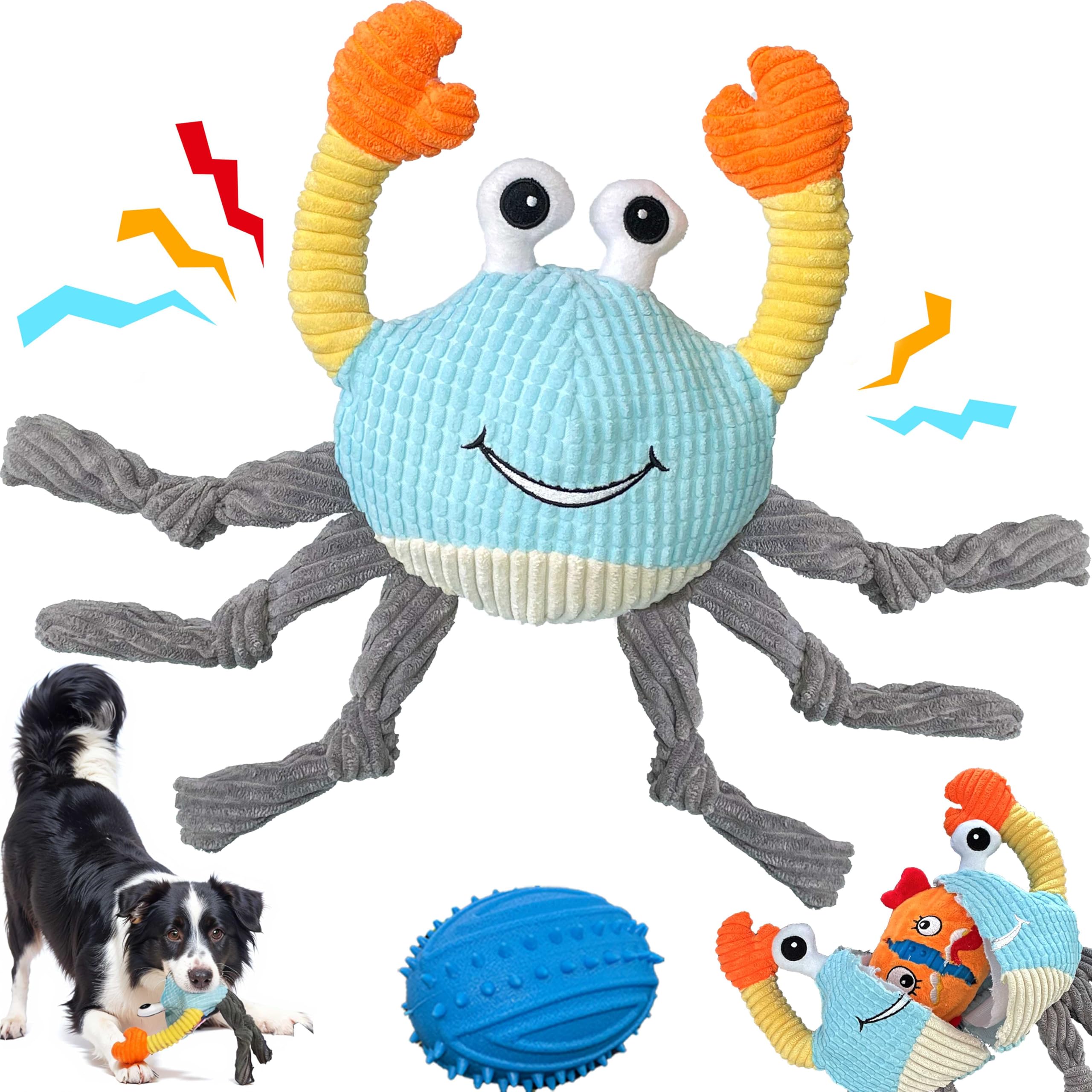 GUKCO Dog Toys for Aggressive Chewers - 3-in-1 Squeaky Interactive Chew Toy with Spiky Ball for Small, Medium & Large Dog, Pet P