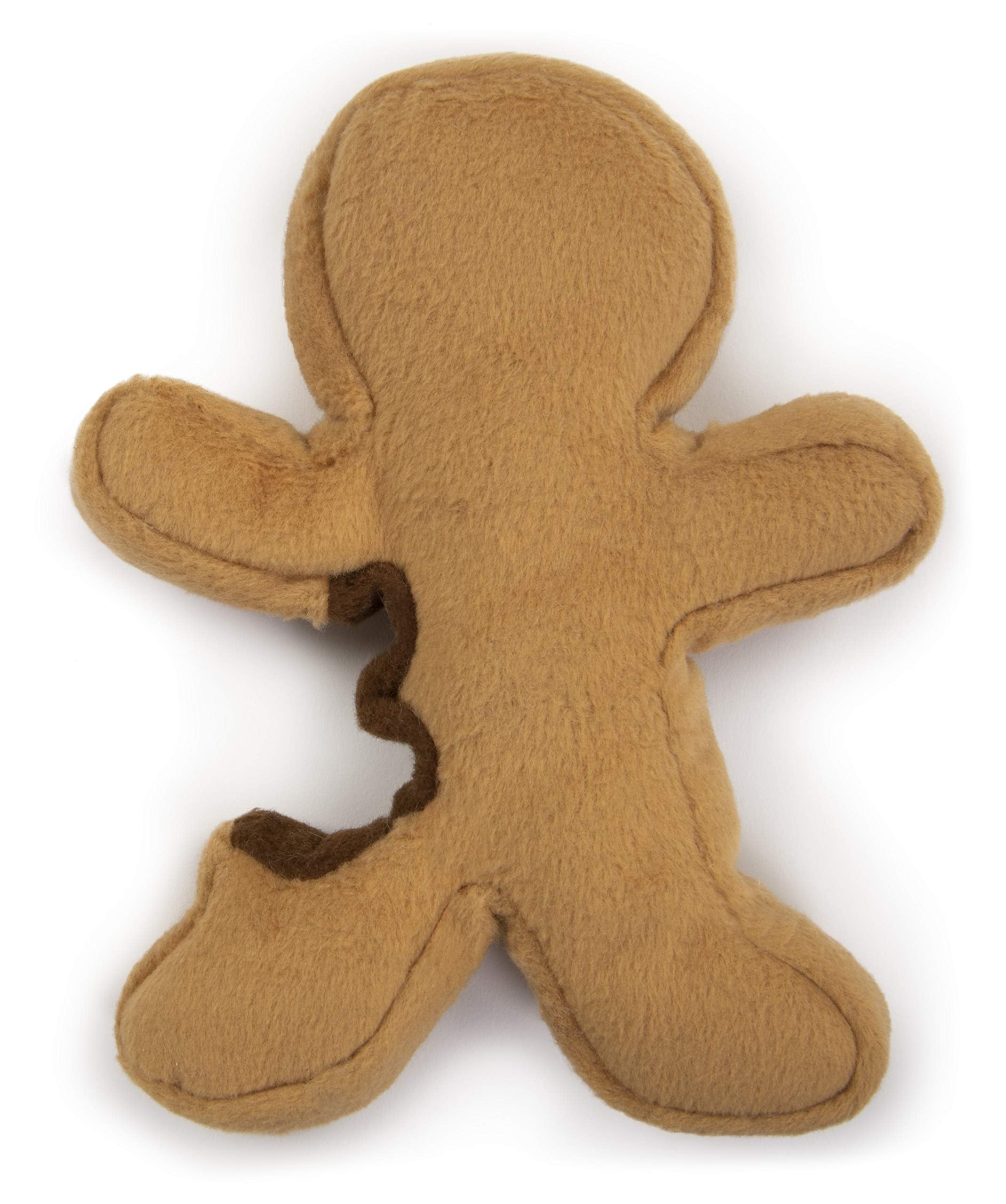 Godog Christmas Gingerbread Man Squeaky Plush Dog Toy, Chew Guard Technology - Brown, Small