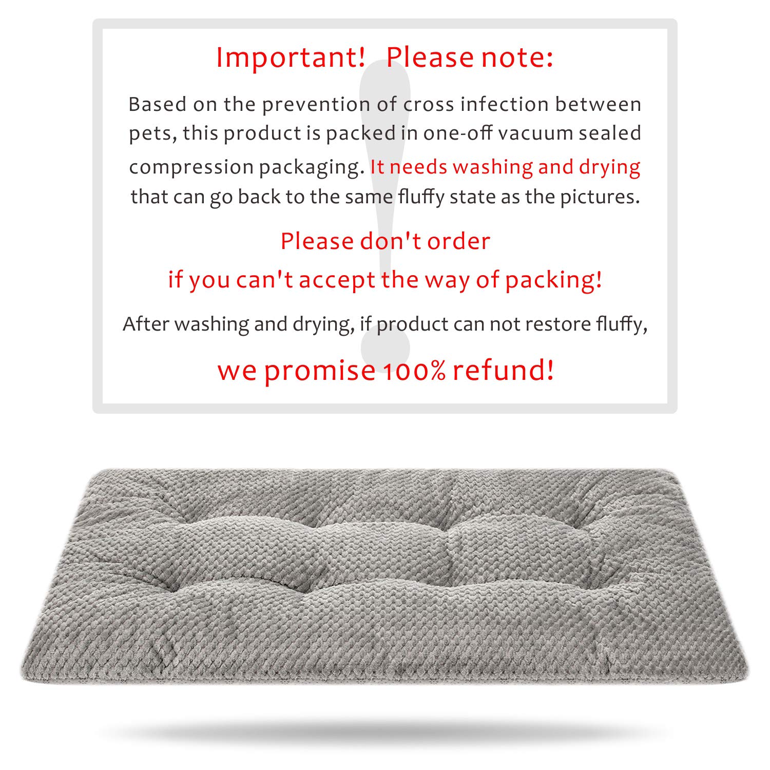 Wonder Miracle Fuzzy Deluxe Pet Beds, Super Plush Dog Or Cat Beds Ideal For Dog Crates, Machine Wash & Dryer Friendly (23' X 35', L-Pearl Grey)