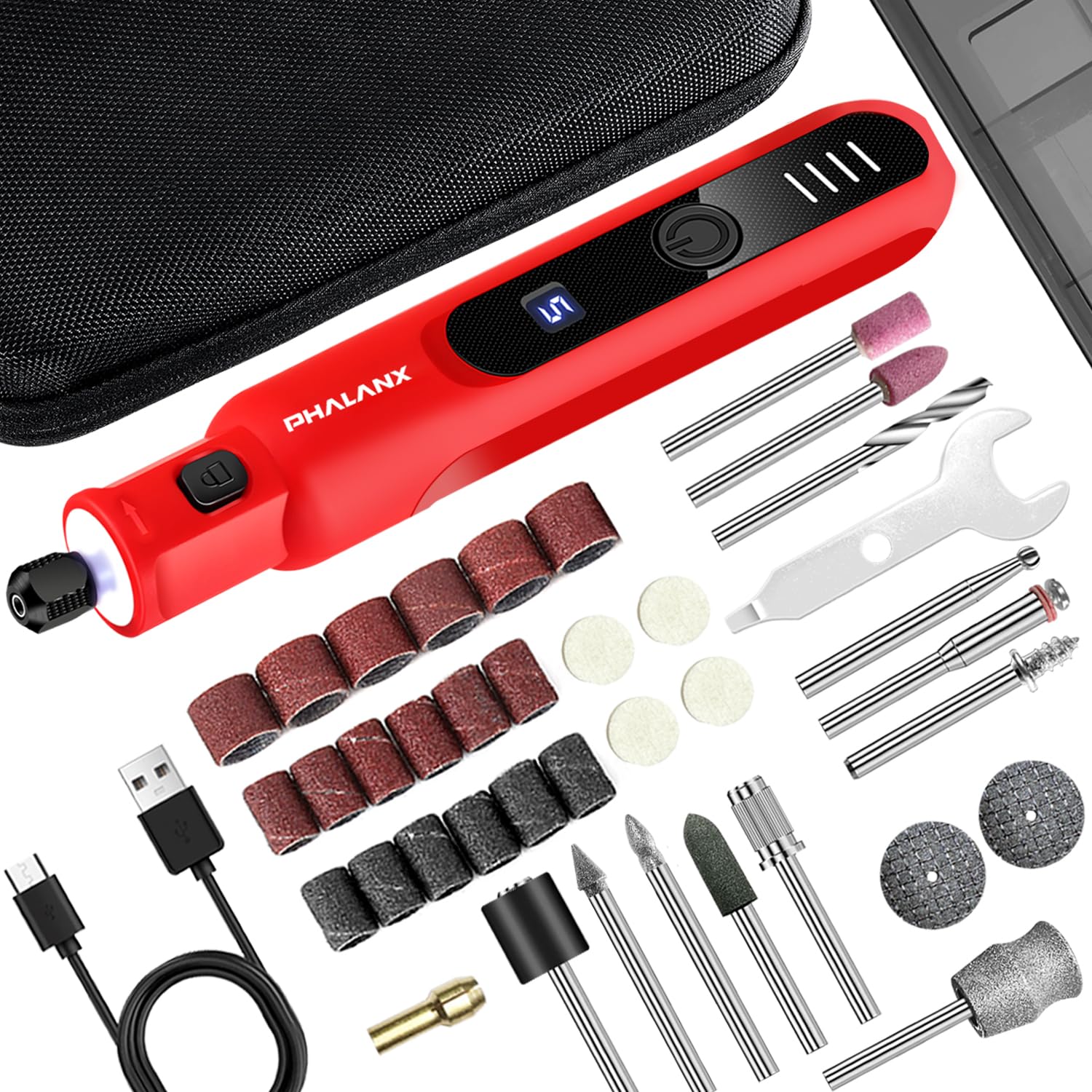 Dog Nail Grinder - Upgraded Pet Nail Grinder, Electric 5 Speeds Led Lights Ring Rechargeable Dog Nail Trimmers Kit, 40 Accessori