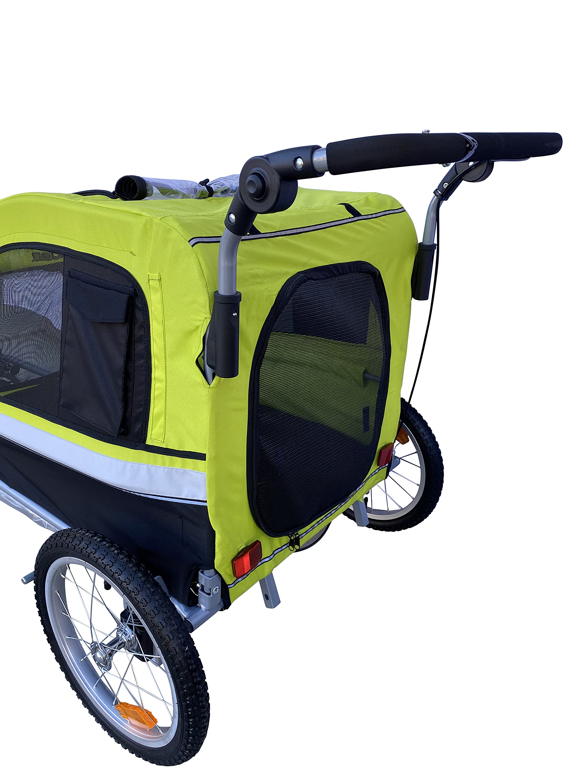 Booyah Extra Large Pet Bike Trailer Dog Stroller & Jogger With Shocks Non Tipping. Green/Yellow (Neon Green)