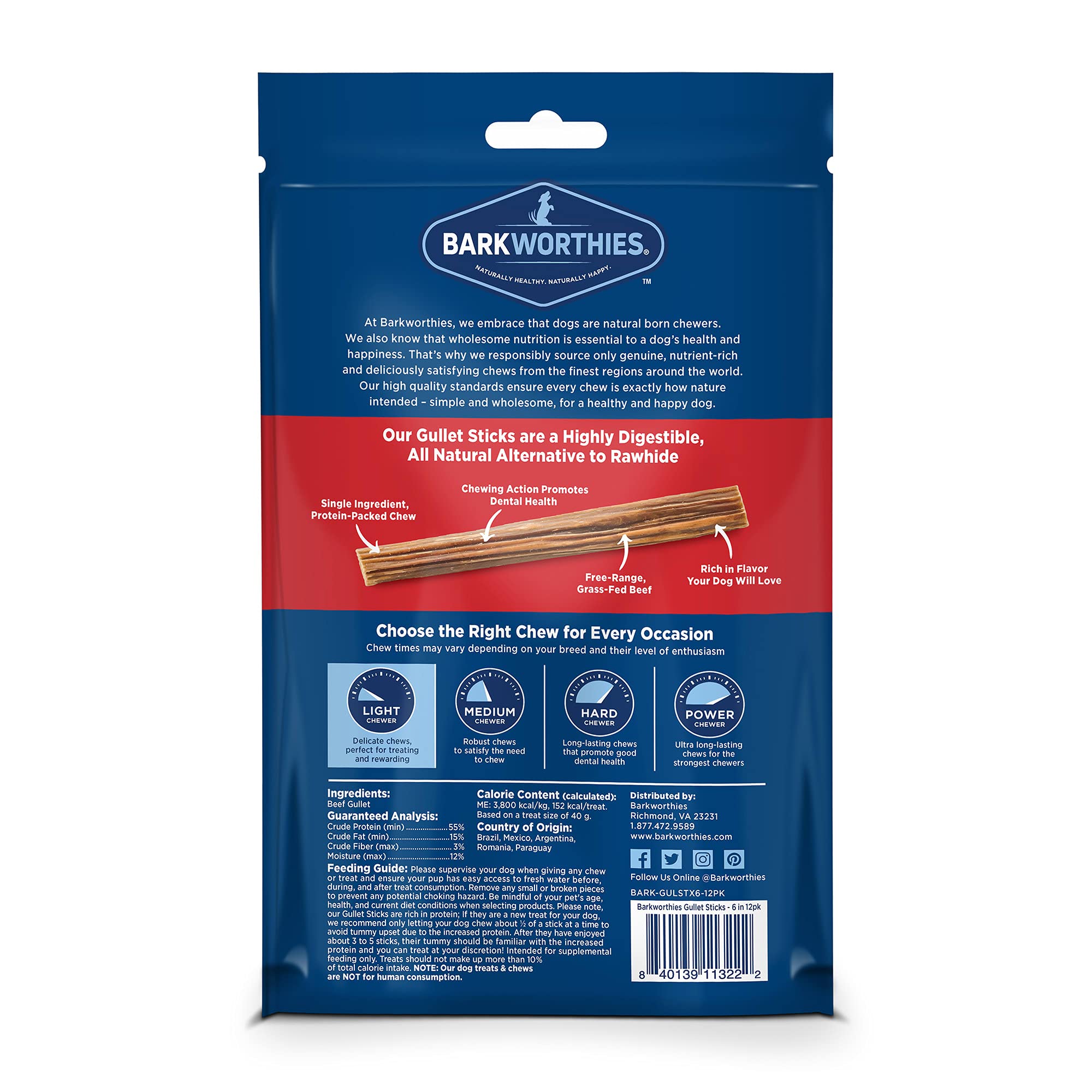 Barkworthies Beef Gullet - Sticks - 6 (12Pk Surp)