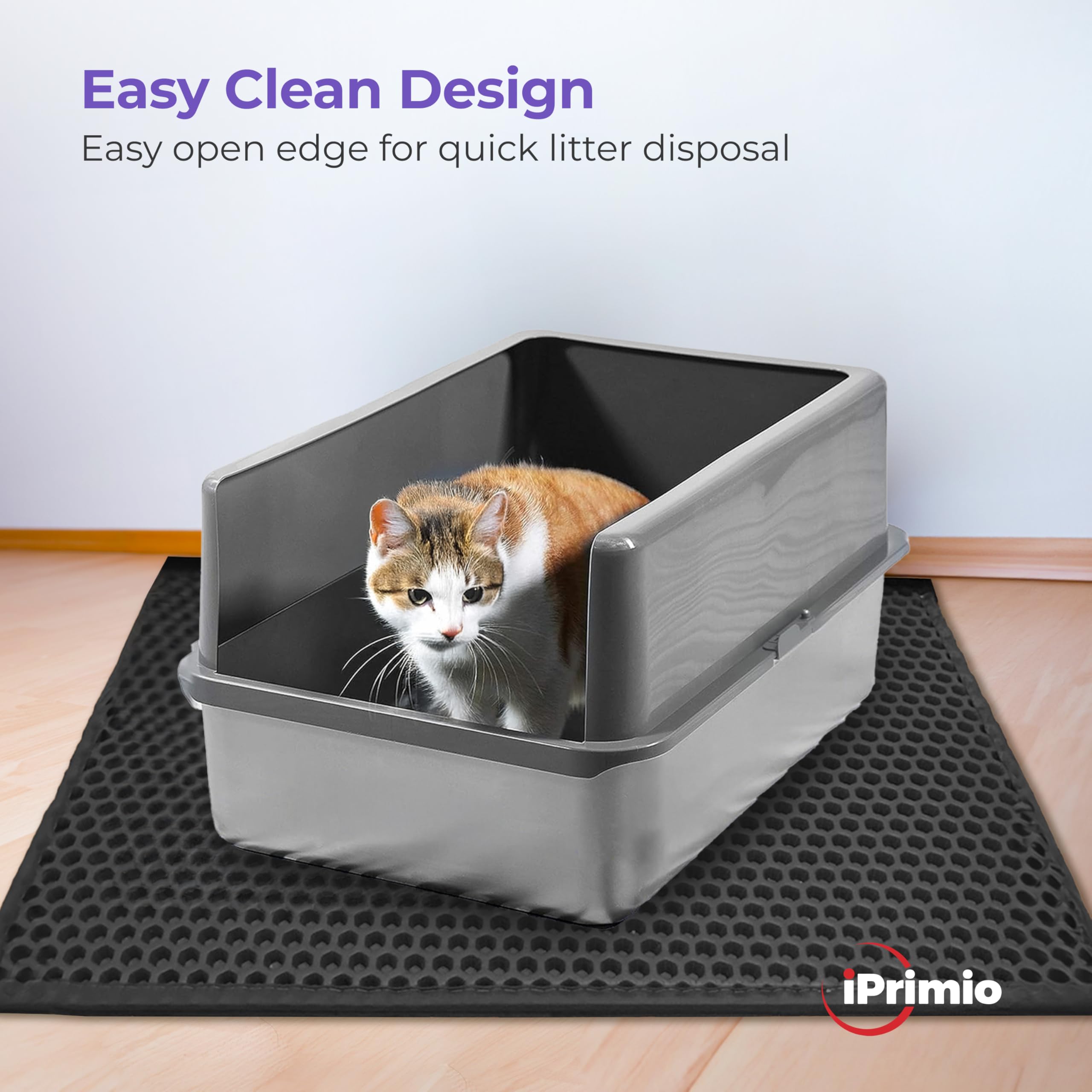 Iprimio Large Cat Litter Trapper Mat With Exclusive Urine/Waterproof Layer - Cat Litter Mat - Larger Holes With Urine Puppy Pad Option For Messy Cats - Soft On Paws And Light - 30' X 23' (Black Color)