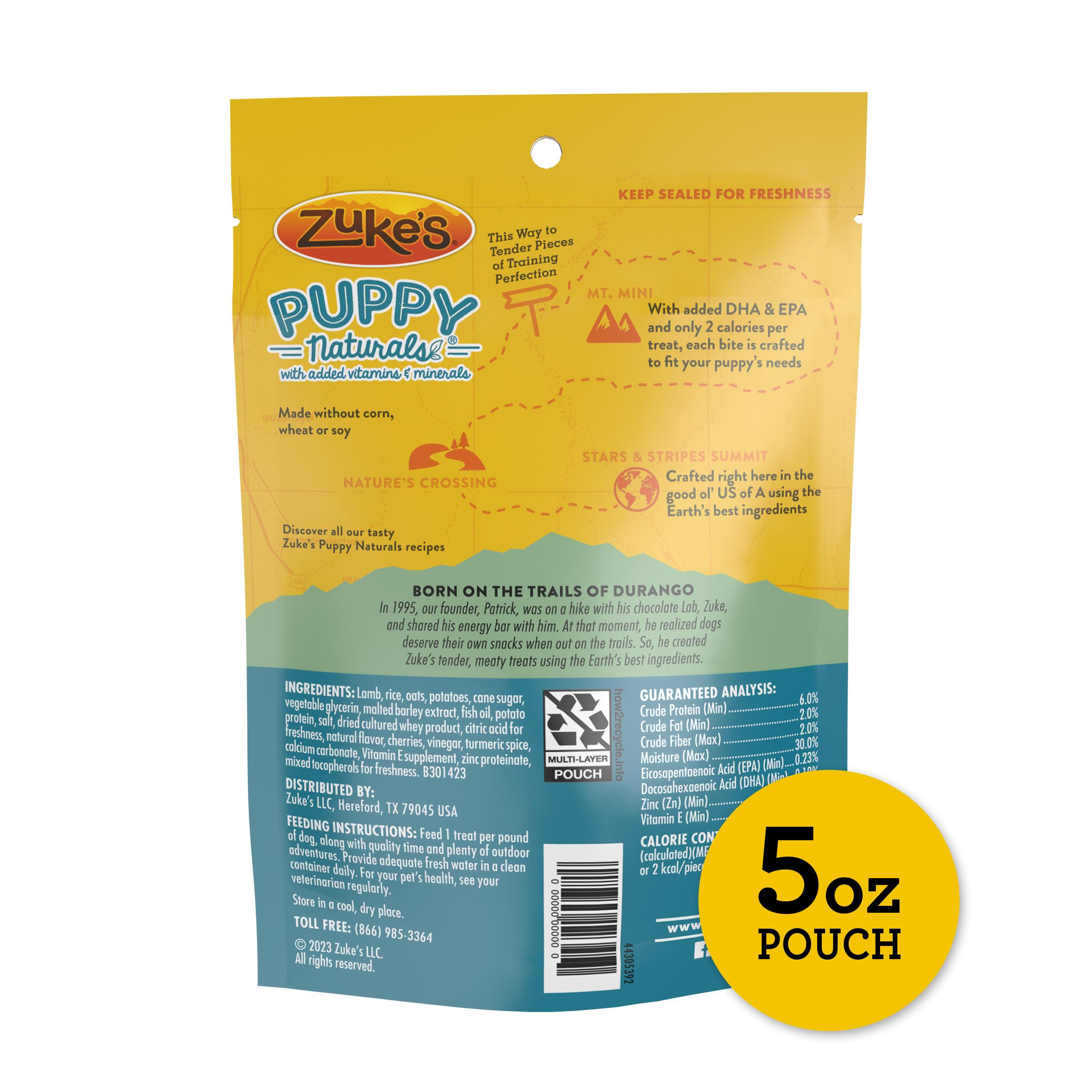 Zukes Puppy Naturals Puppy Training Treats for Dogs, Pet Treats made with Real Lamb, 5 oz. Resealable Pouch - 5 oz. Bag