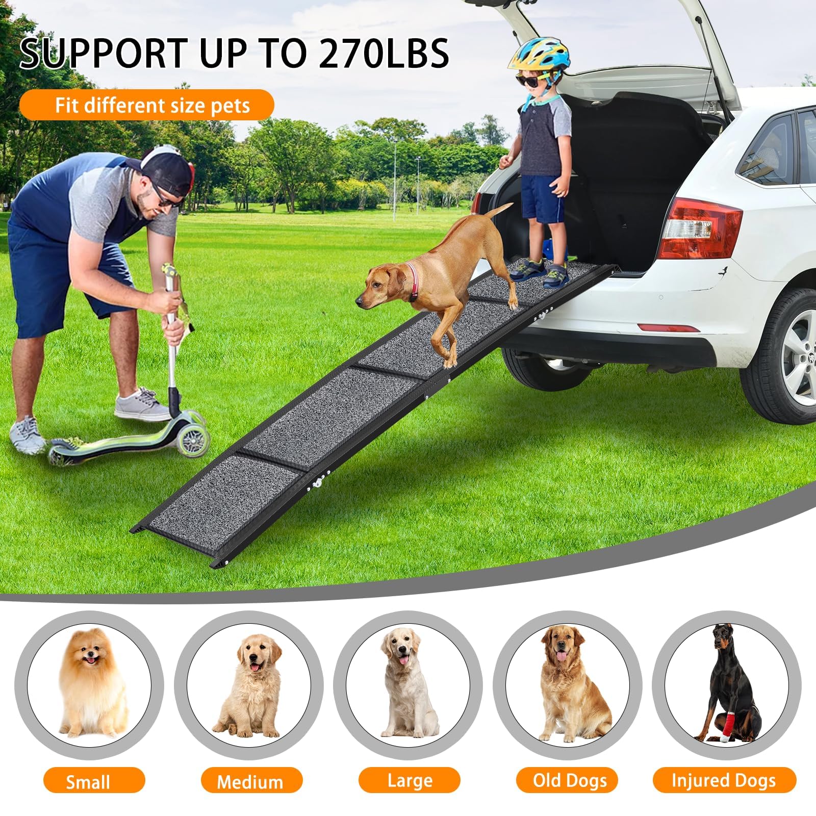 Dog Ramp For Car,Muzefansi Portable Folding Pet Stair Ramp For Medium & Large & Old Dogs - Up To 220Lbs, 63''  17'' Large Dog Ca