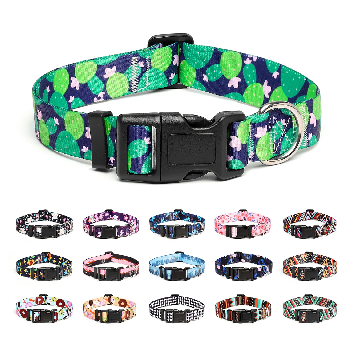 Mercano Adjustable Dog Collar - Special Design Patterns, Soft Nylon Comfortable Durable Pet Collar For Small Medium Large Dogs (M, Cactus)