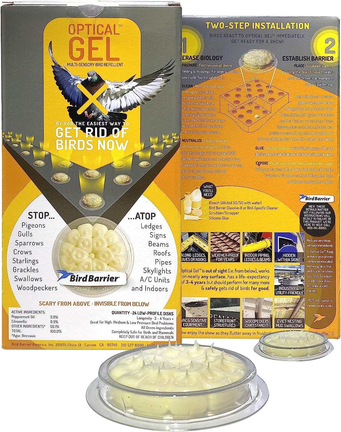 Bird Barrier Optical Gel 24 Pack | Natural Multisensory Bird Deterrent | Easy Installation | Discreet Appearance | Long-Lasting 