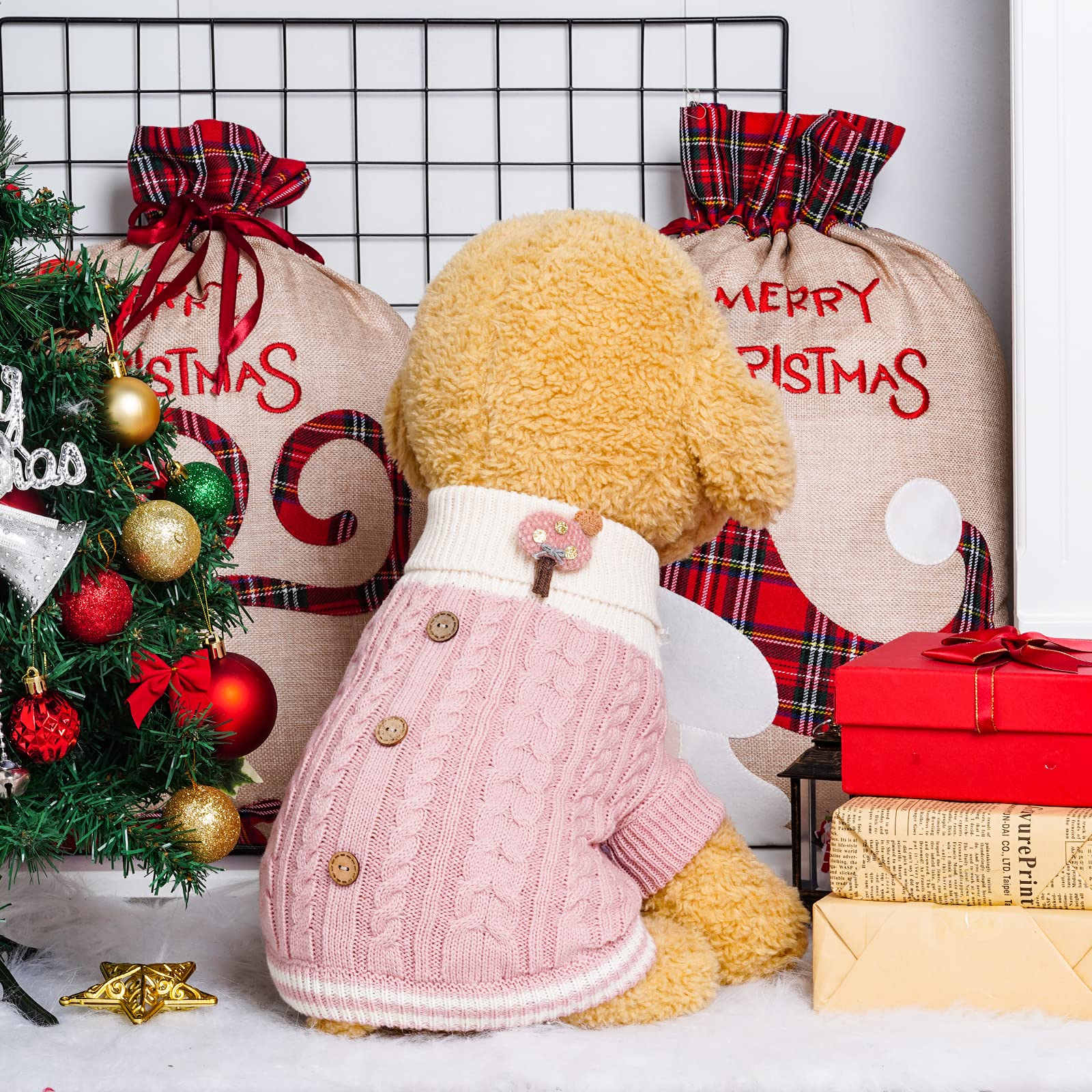Topbuti Dog Sweater Turtleneck Knitwear Doggie Pullover Sweater Doggy Winter Coat Warm Pet Clothes Puppy Holiday Clothing Button