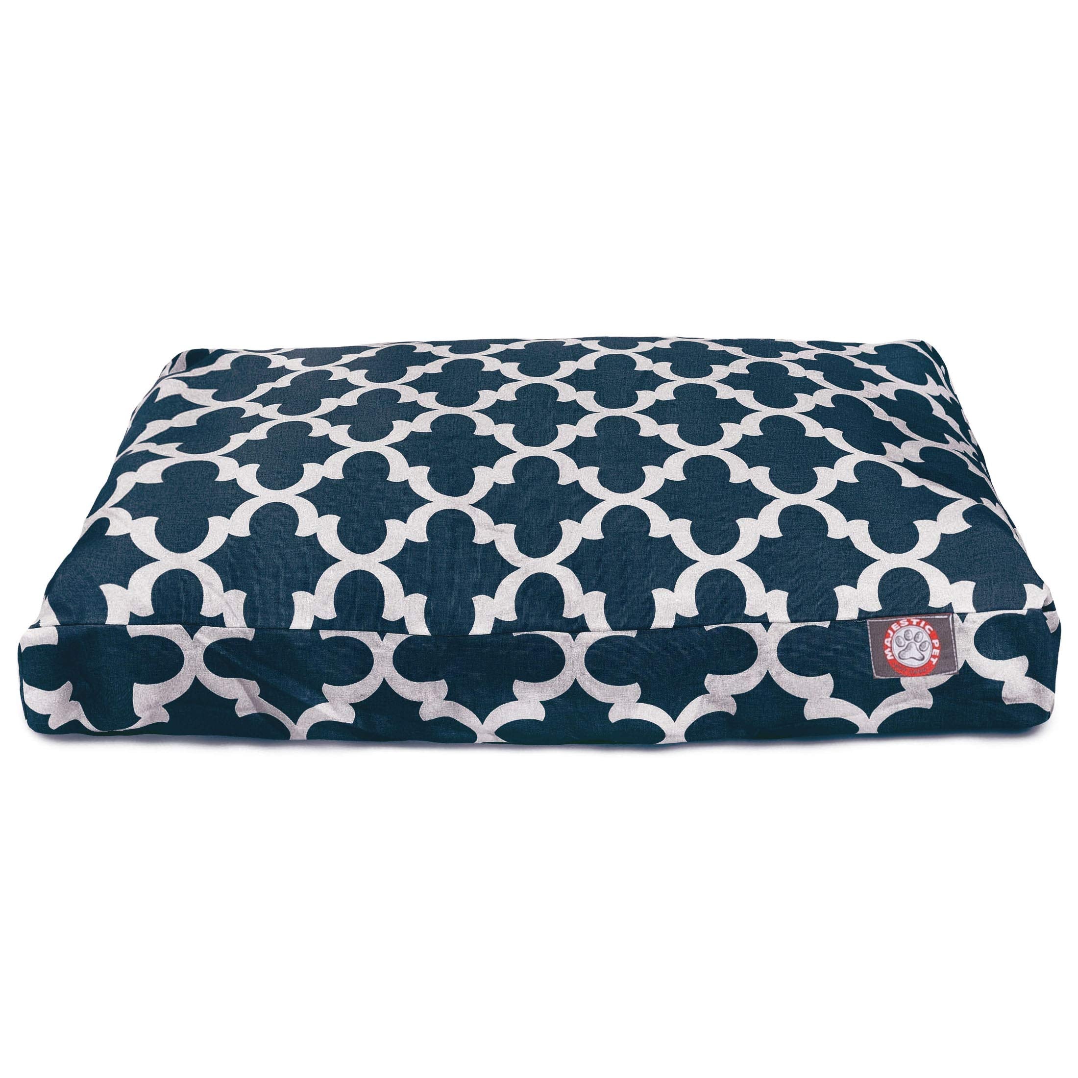 Navy Trellis Medium Rectangle Indoor Outdoor Pet Dog Bed With Removable Washable Cover By Majestic Pet Products