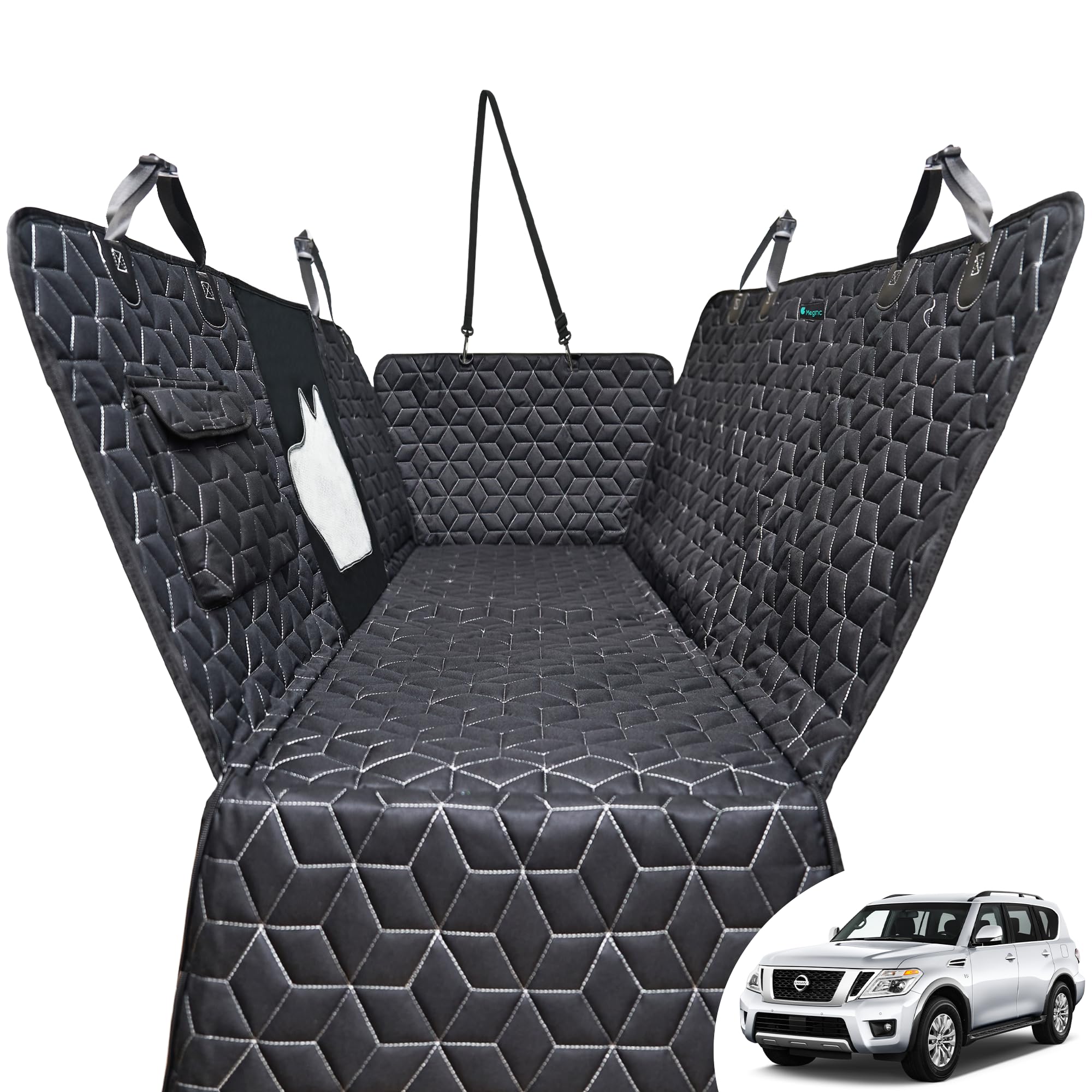 Meginc Suv Dog Car Seat Cover - 100% Waterproof, Heavy Duty Hammock For Back Seat, Non Slip Protector For Large Suvs