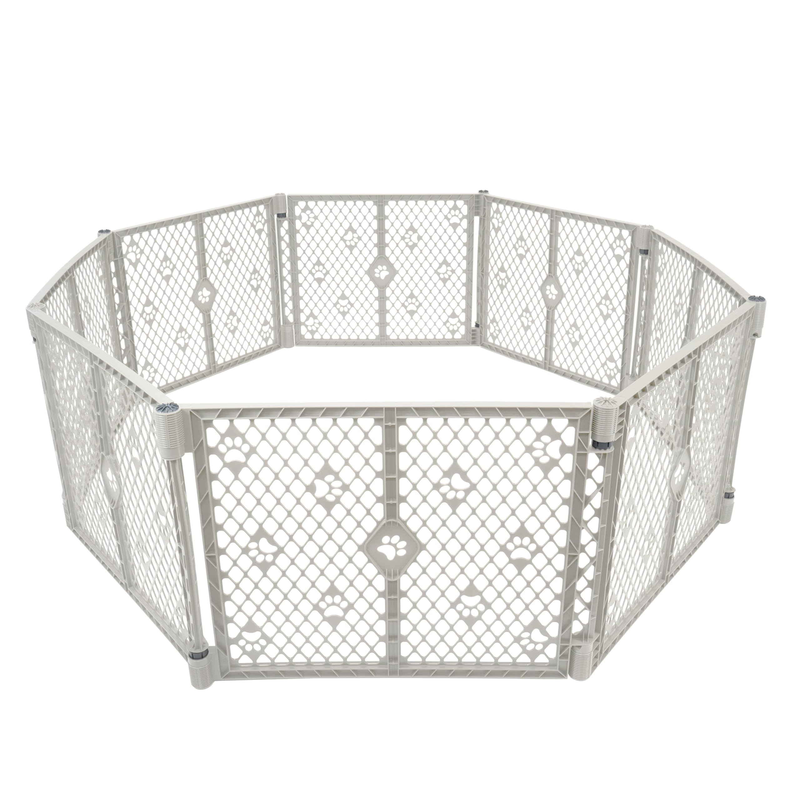 MyPet 8-Panel Paws Petyard, Gray Dog Playpen, Durable & UV-Resistant Puppy Playpen, Indoor/Outdoor Portable Dog Pen, Adjustable 