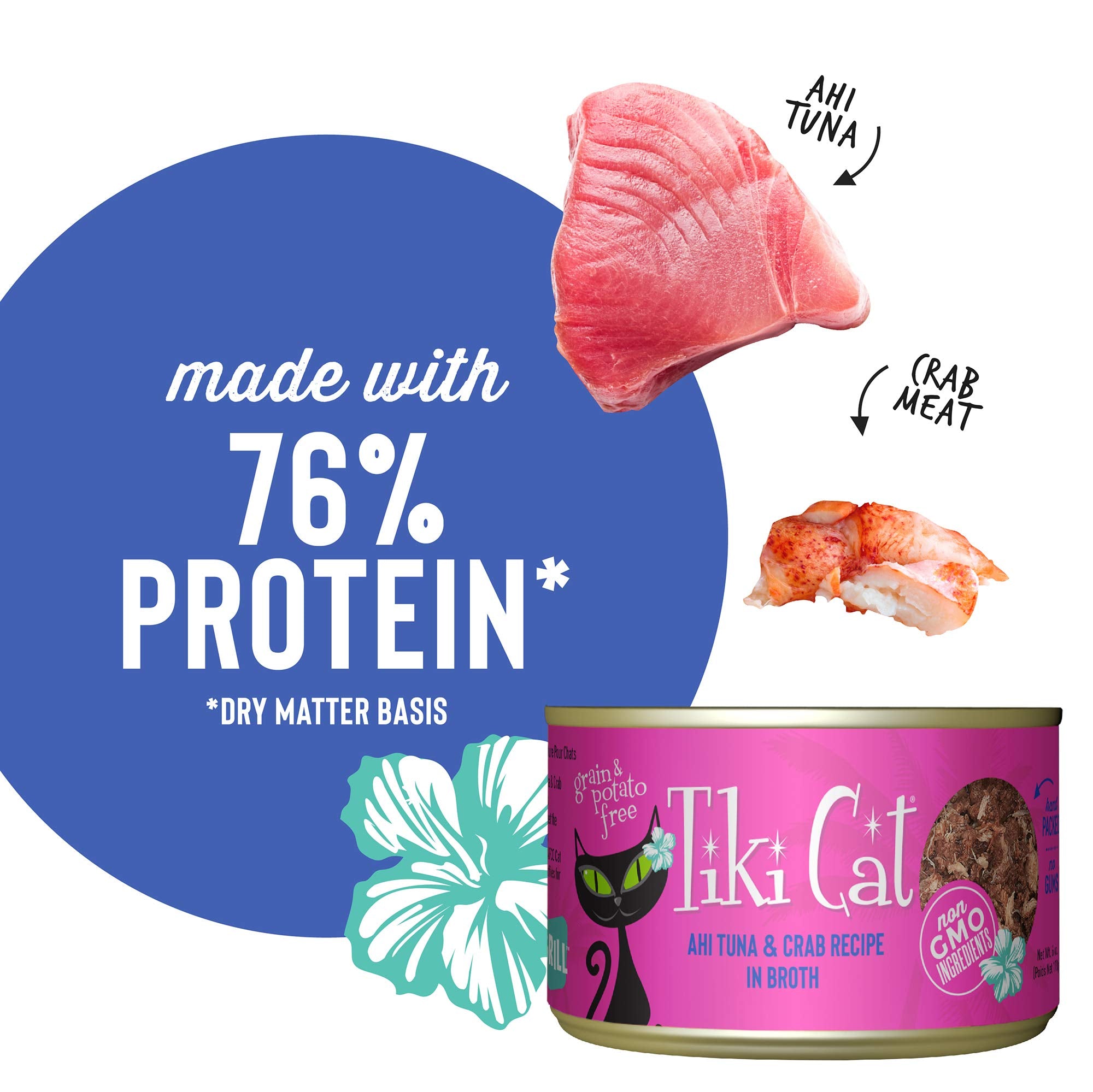 Tiki Cat Grill, Ahi Tuna & Crab, High-Protein and 100% Non-GMO Ingredients, Wet Whole Foods Cat Food for All Life Stages, 6 oz.