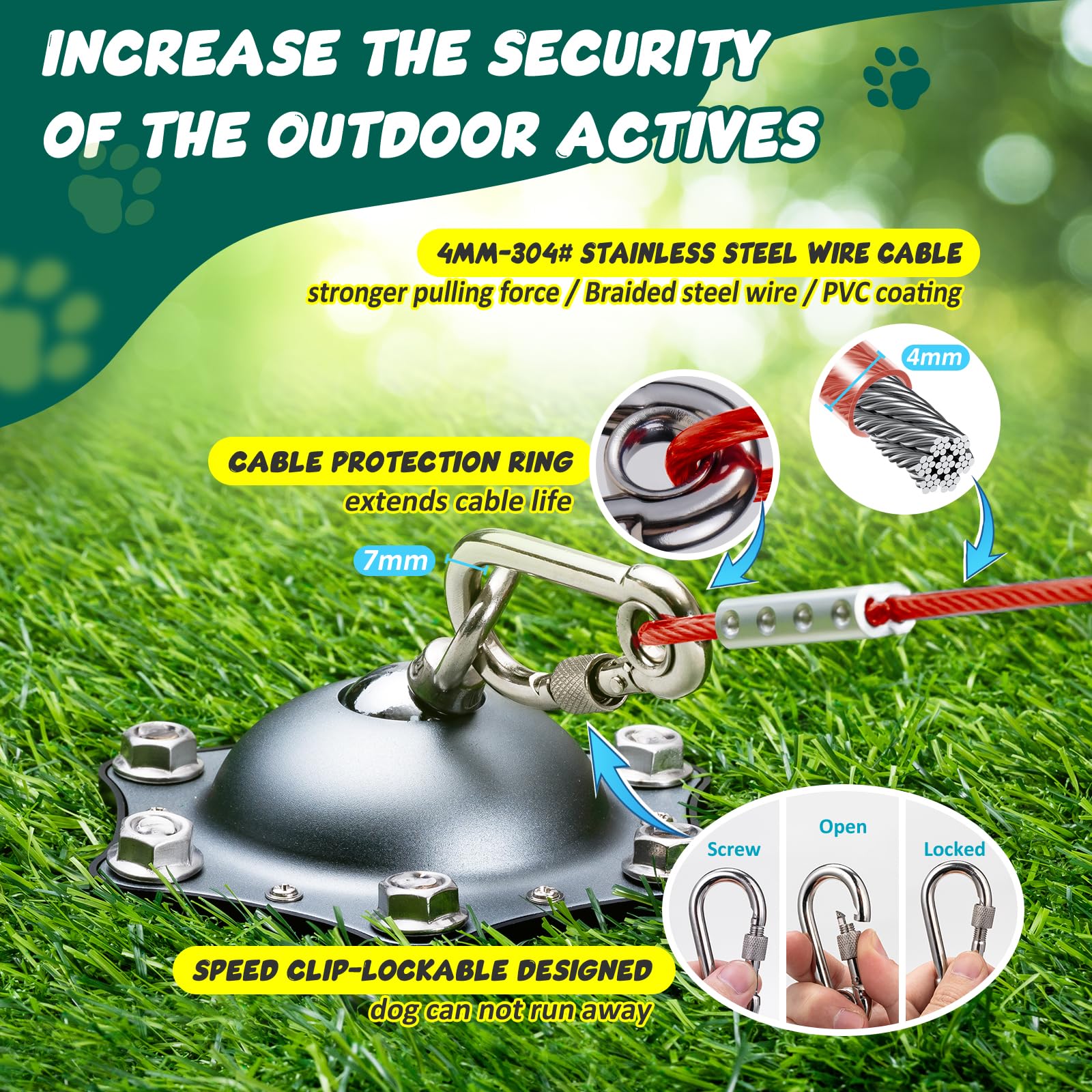 Dog Tie Out Cable And Stake Heavy Duty, 30Ft Steel Leash Dog Runner For Yard With Ground Anchor, 360 Swivel No Tangle Weather-Re