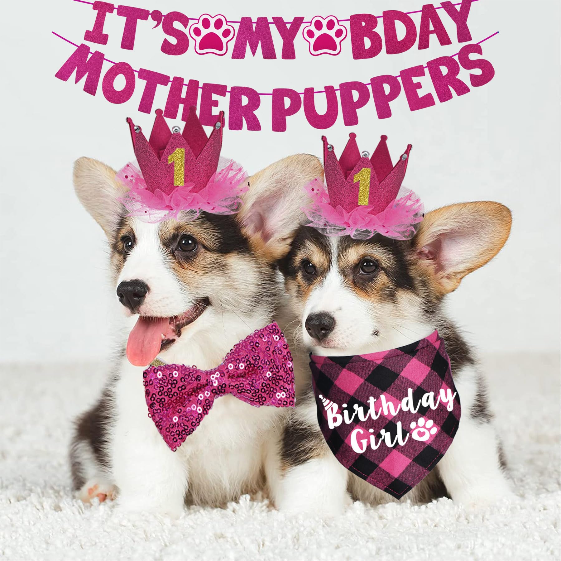 Jotfa Dog Birthday Decorations, Multi Sizes Dog Birthday Bandana Girl Dog Birthday Hat Crown Bow Tie Birthday Numbers Its My Bda